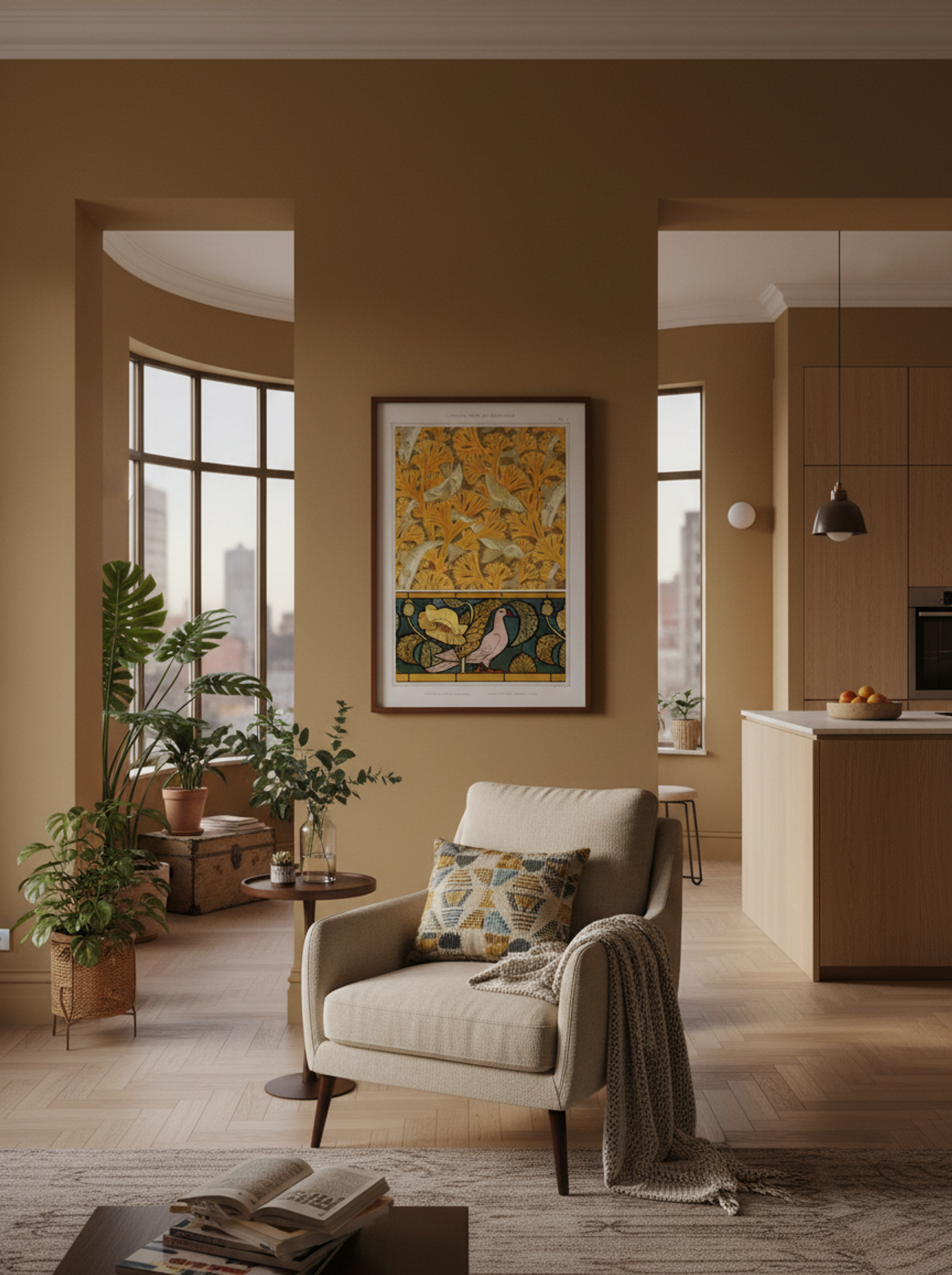 Poisson et Algues, Papier Peint; Pigeon et Pavots, Bordure de Vitrail - Maurice Pillard Verneuil - Lifestyle