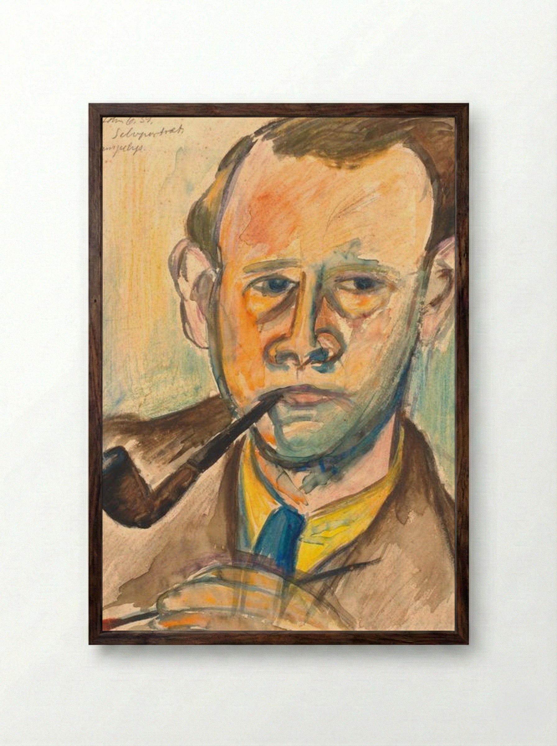 Self-portrait in Lamplight - John Christensen - Framed Print Dark Wood