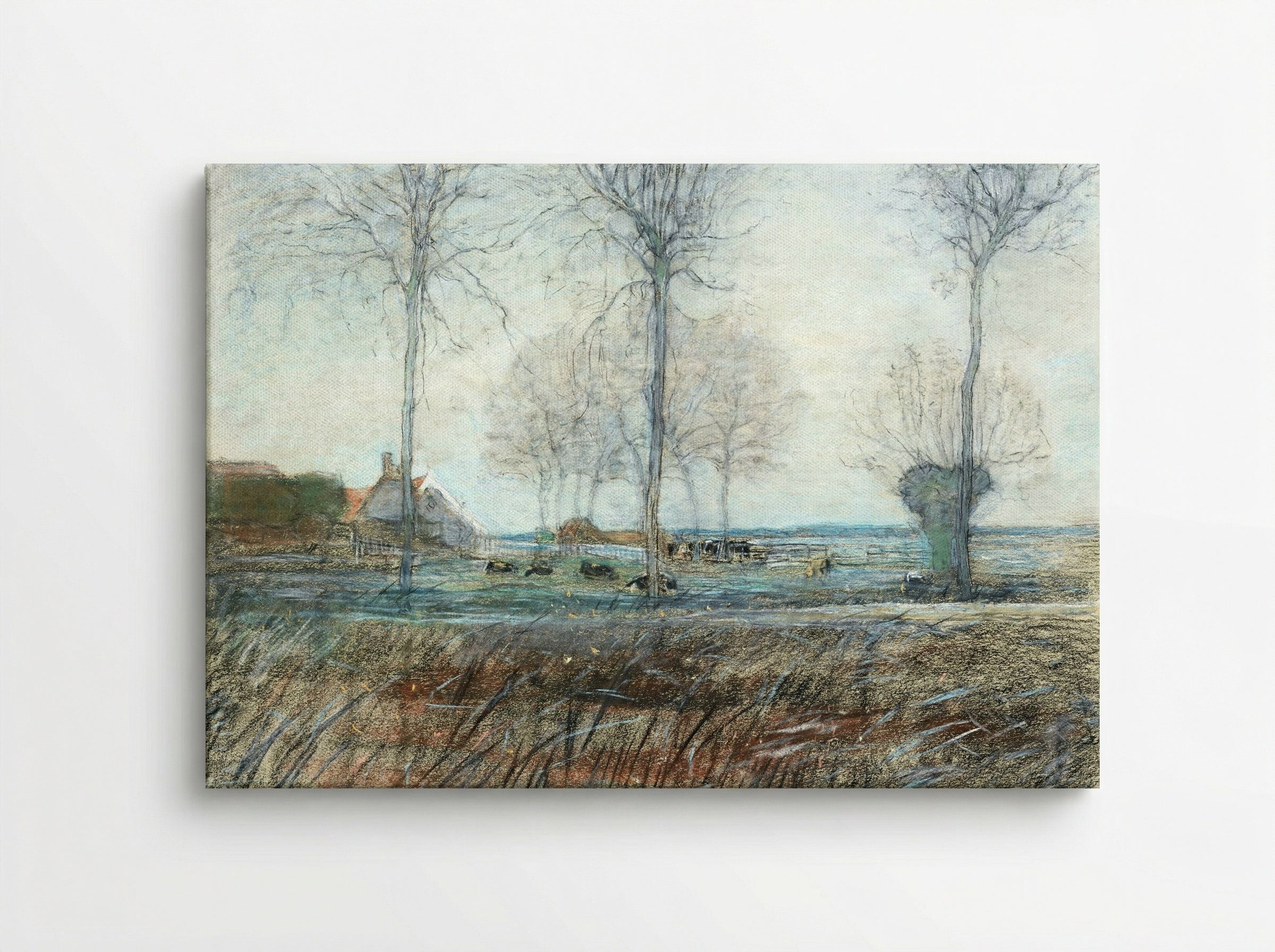 Farm Setting, Three Tall Trees in the Foreground - Piet Mondrian - Canvas