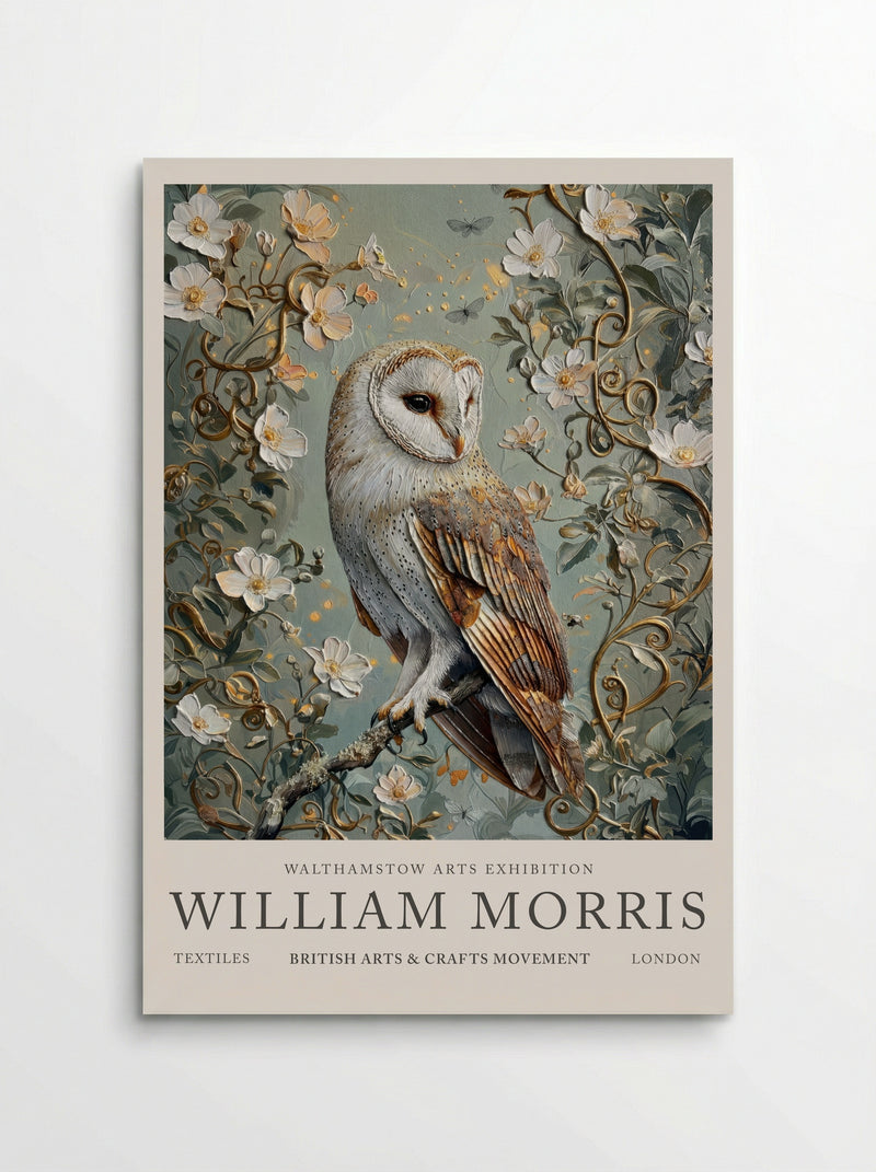 Barn Owl Whispering Wings - William Morris - Poster