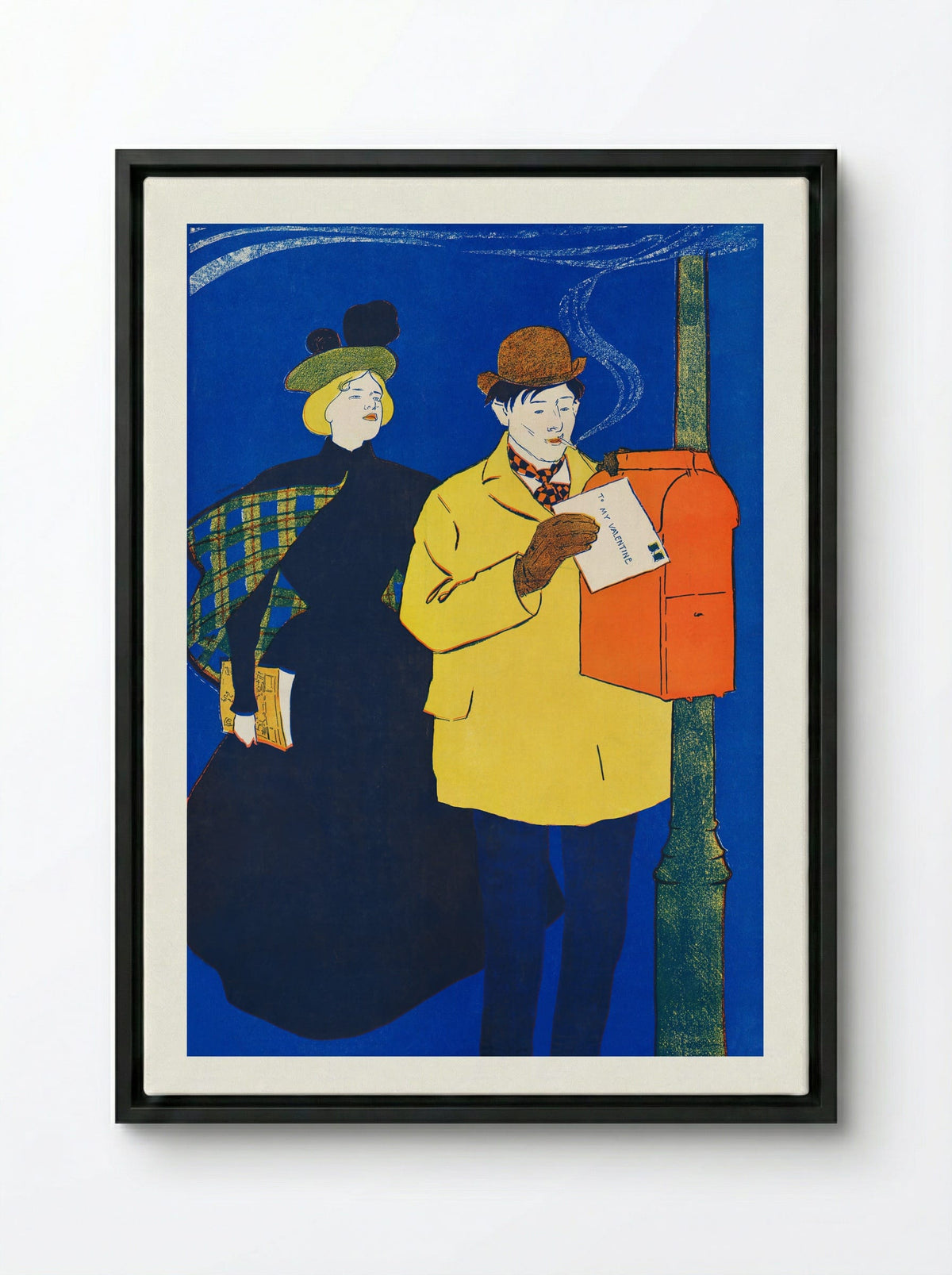 Man and Woman Sending Letter - Edward Penfield - Framed Canvas Black