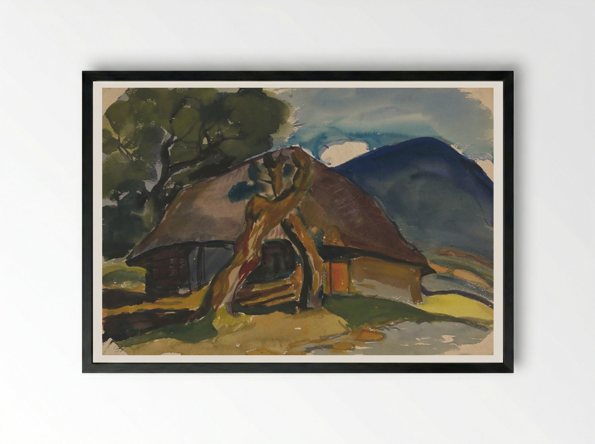 Cottage Below the Mountains - Zolo Palugyay - Framed Print Black