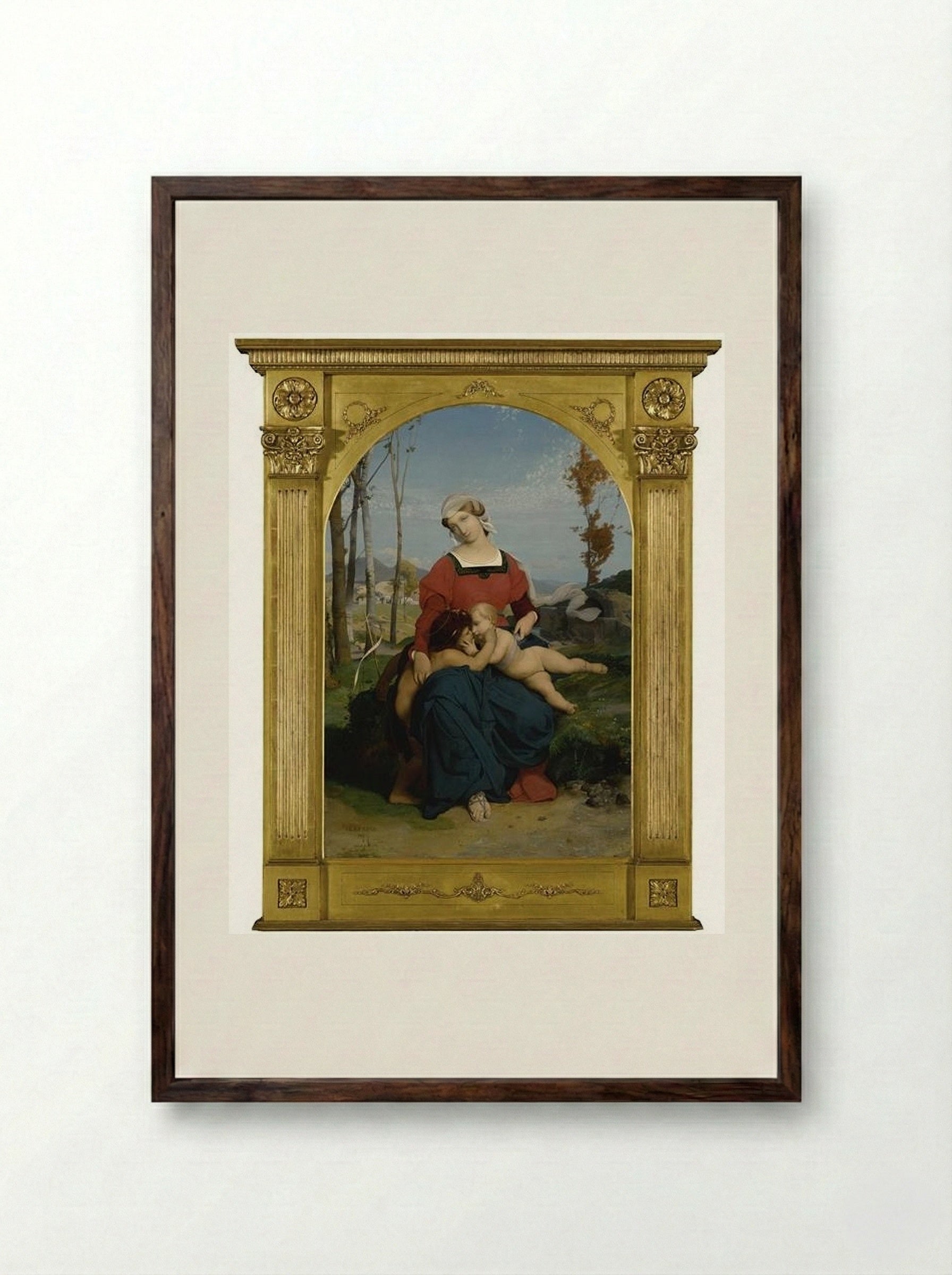 The Virgin, the Infant Jesus, and Saint John - Jean-Léon Gérôme - Framed Print Dark Wood