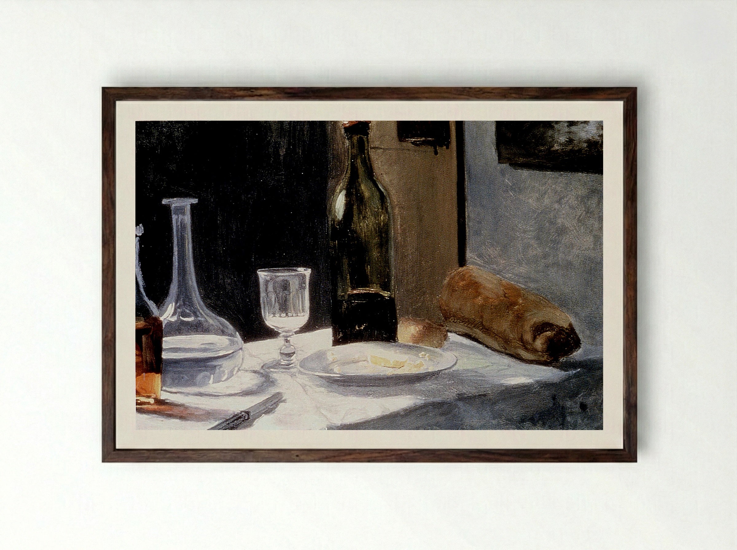 Still Life with Bottles - Édouard Manet - Framed Print Dark Wood