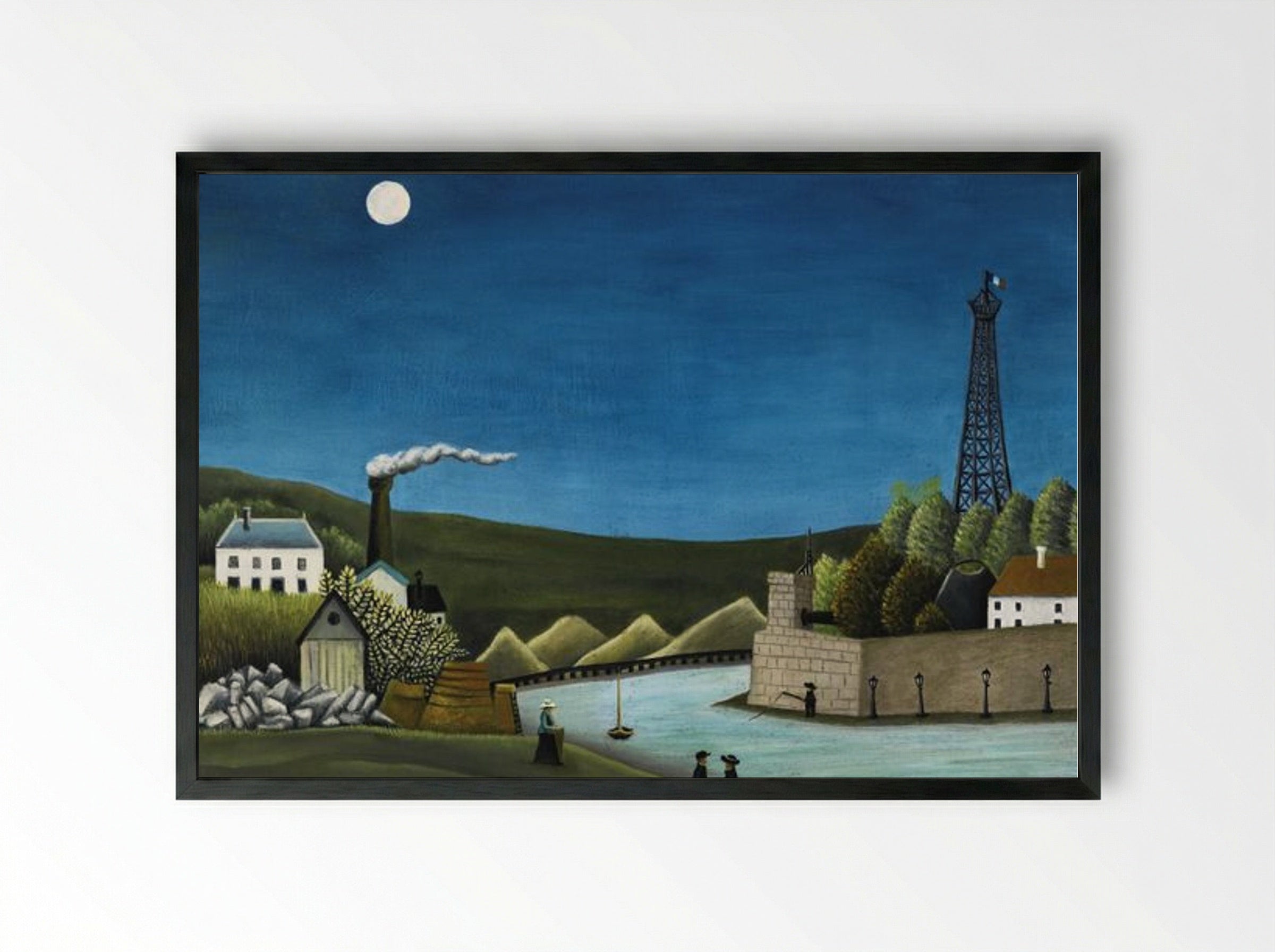 La Seine à Suresnes - Henri Rousseau - Framed Print Black