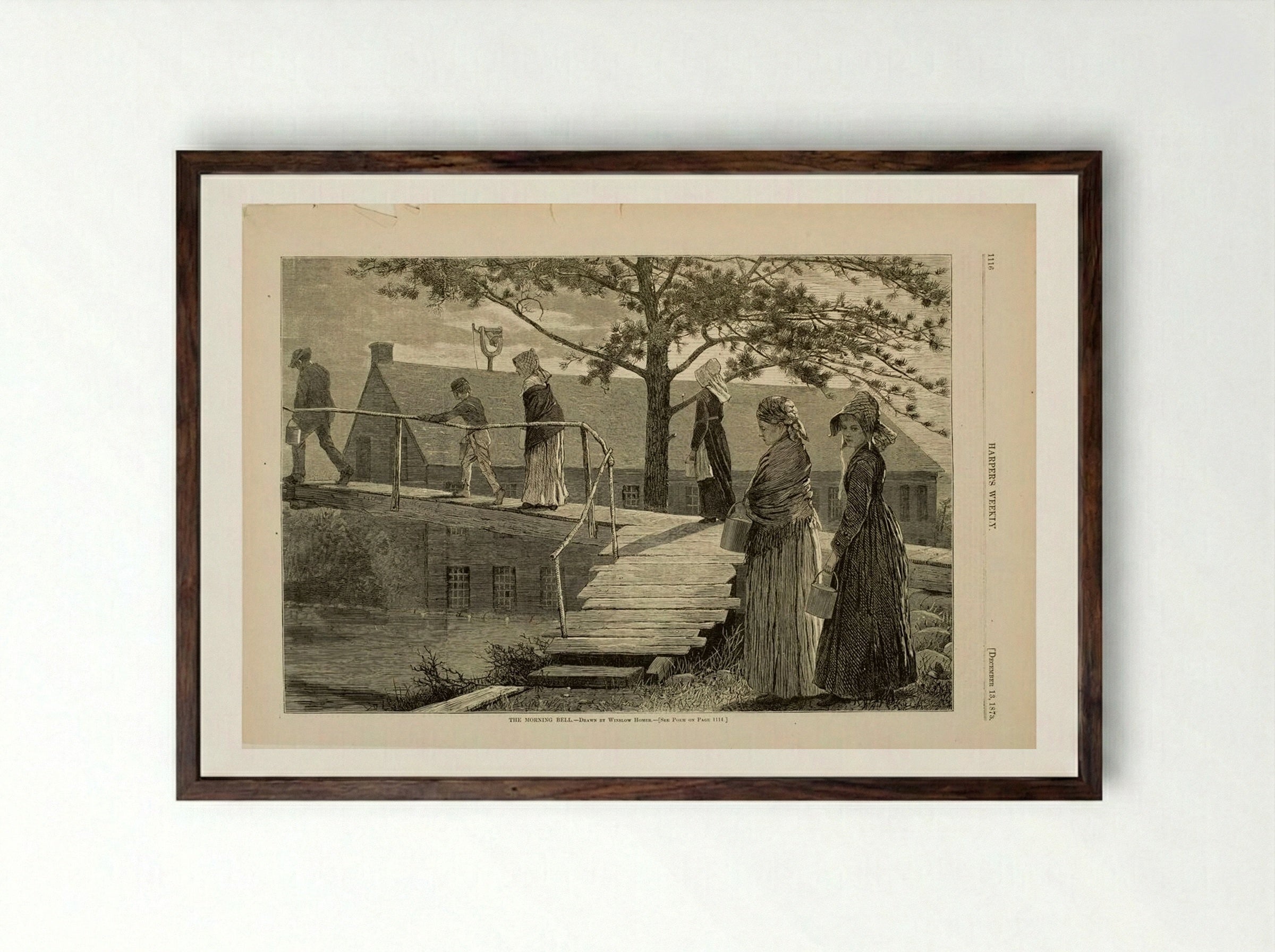 The Morning Bell - Winslow Homer - Framed Print Dark Wood