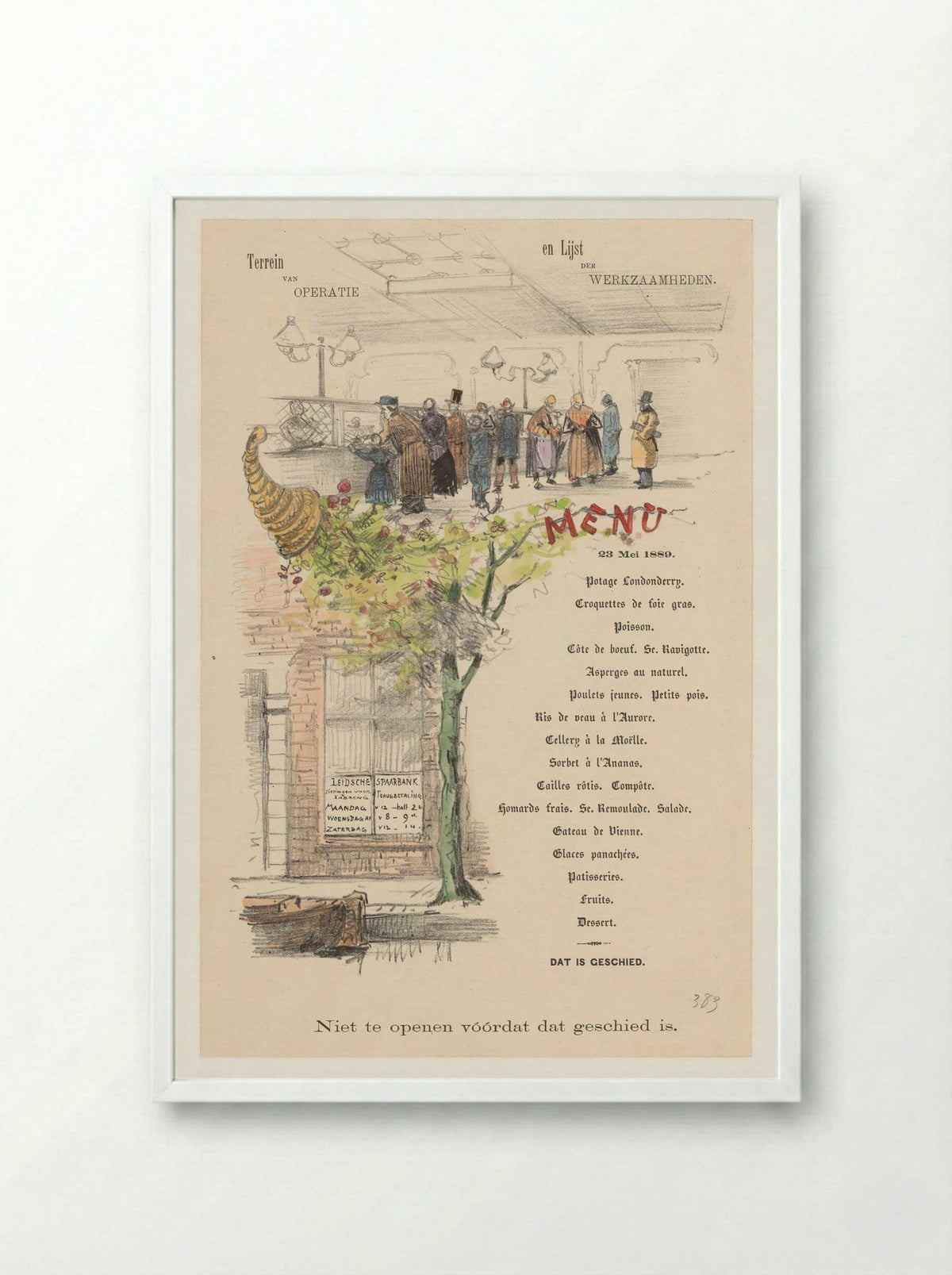 Menu for the Leidsche Spaarbank - Theo van Hoytema - Framed Print White