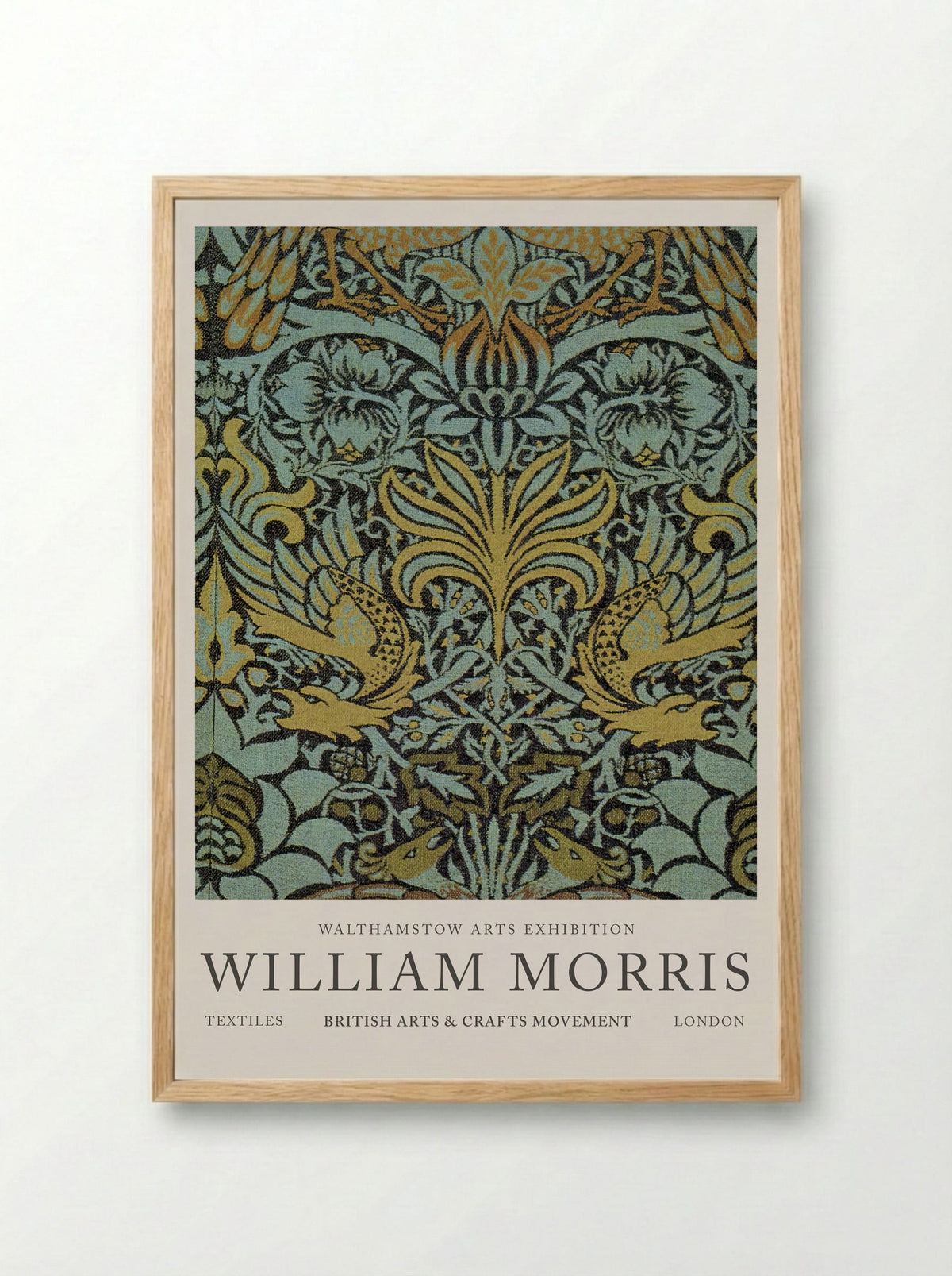 Peacock and Dragon Woven Wool Furnishing Fabric - William Morris - Framed Print Wood