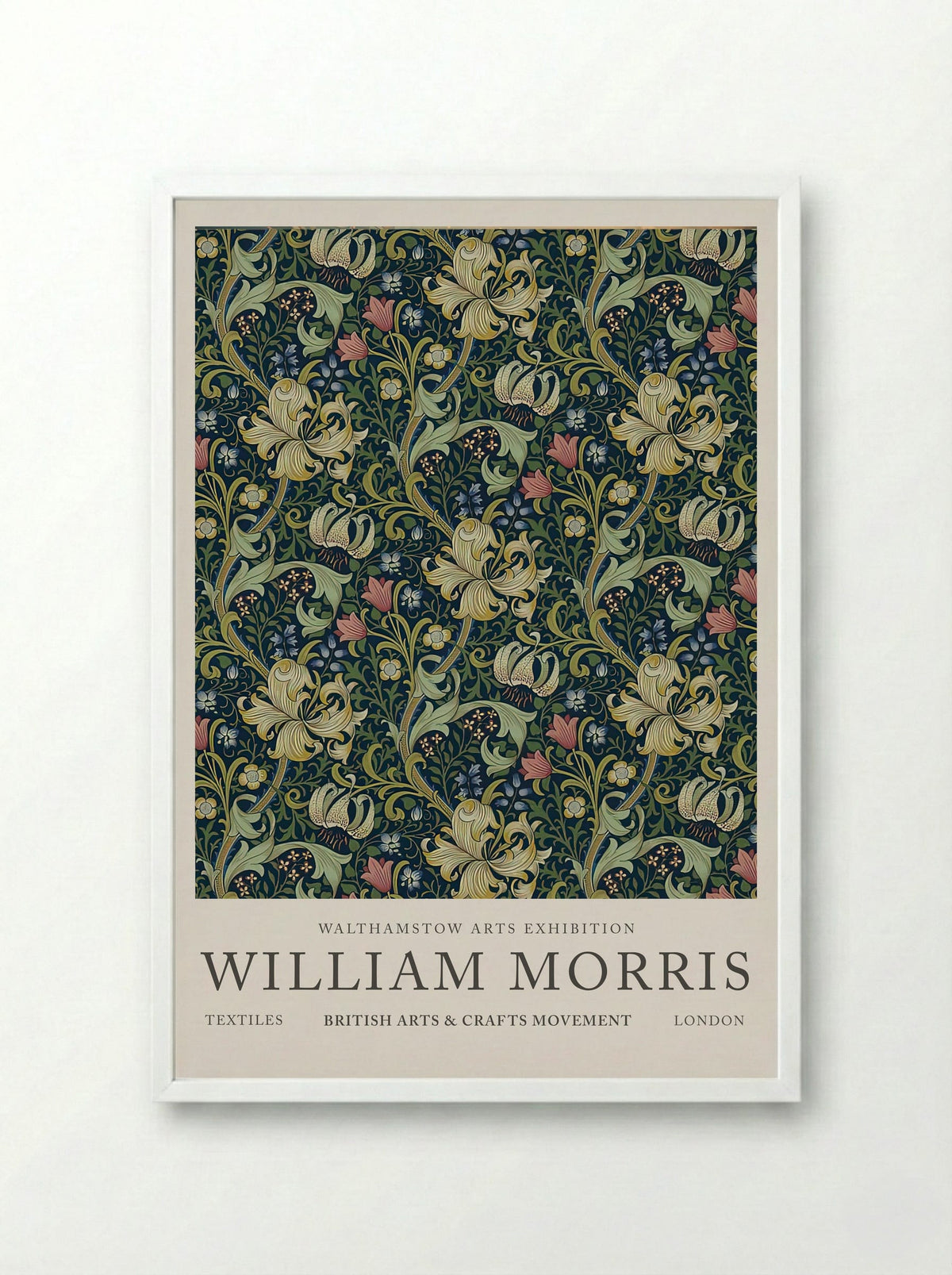 Golden Lily Tapestry - William Morris Collection - Framed Print White