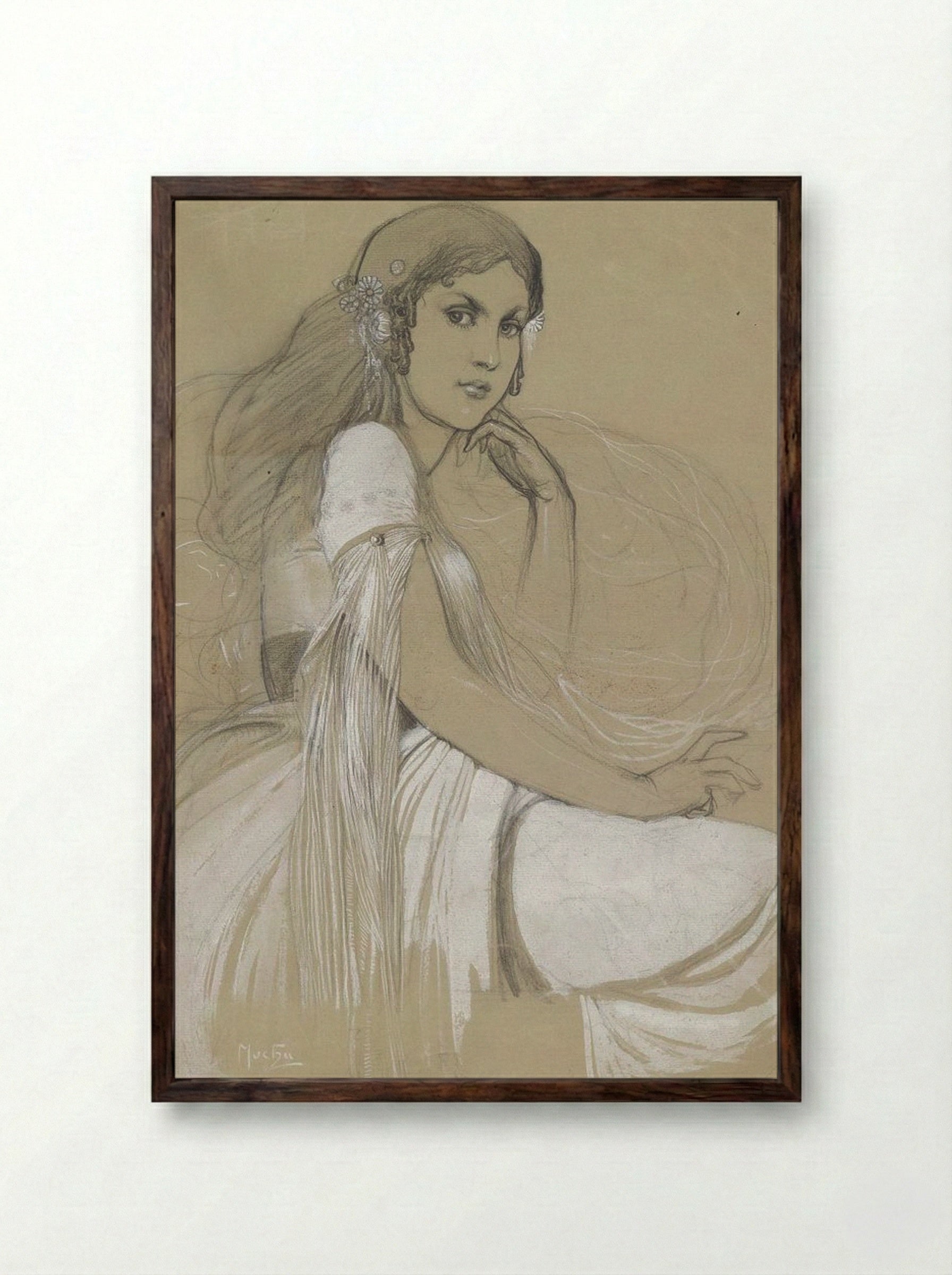 Study of Jaroslava Mucha, the Artist's Daughter - Alphonse Mucha - Framed Print Dark Wood