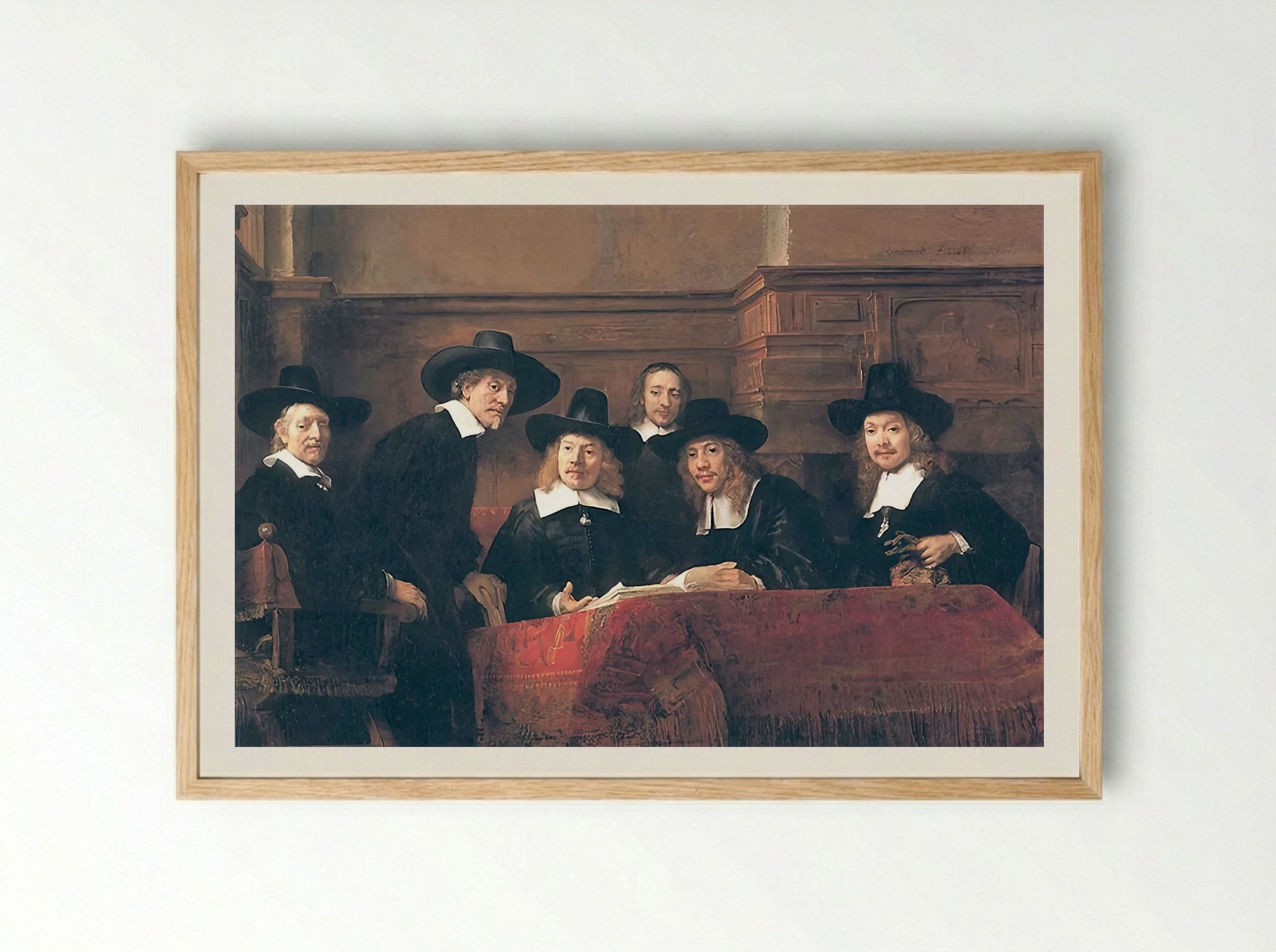The Syndics of the Drapers' Guild - Rembrandt van Rijn - Framed Print Wood