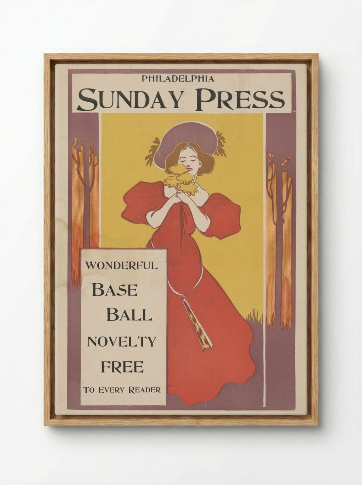 Philadelphia Sunday Press Baseball Novelty Advertisement - Fine Art Print - Framed Canvas Wood