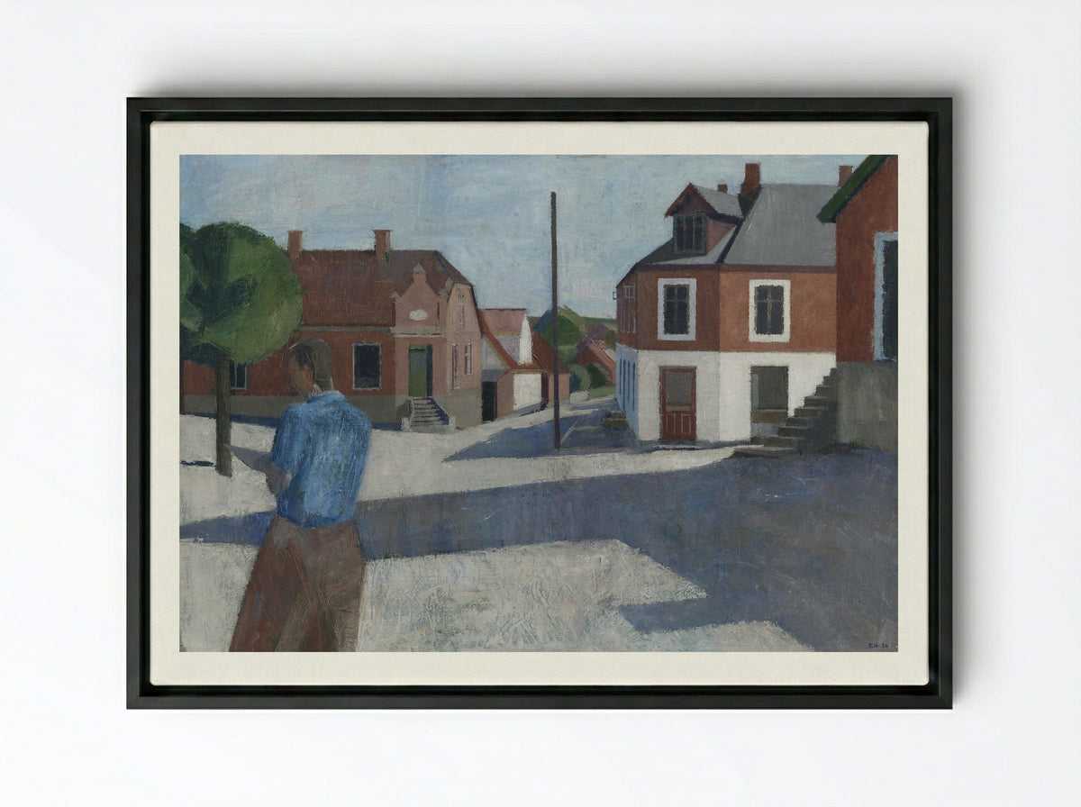 Street Scene with Figure - Erik Raadal - Framed Canvas Black