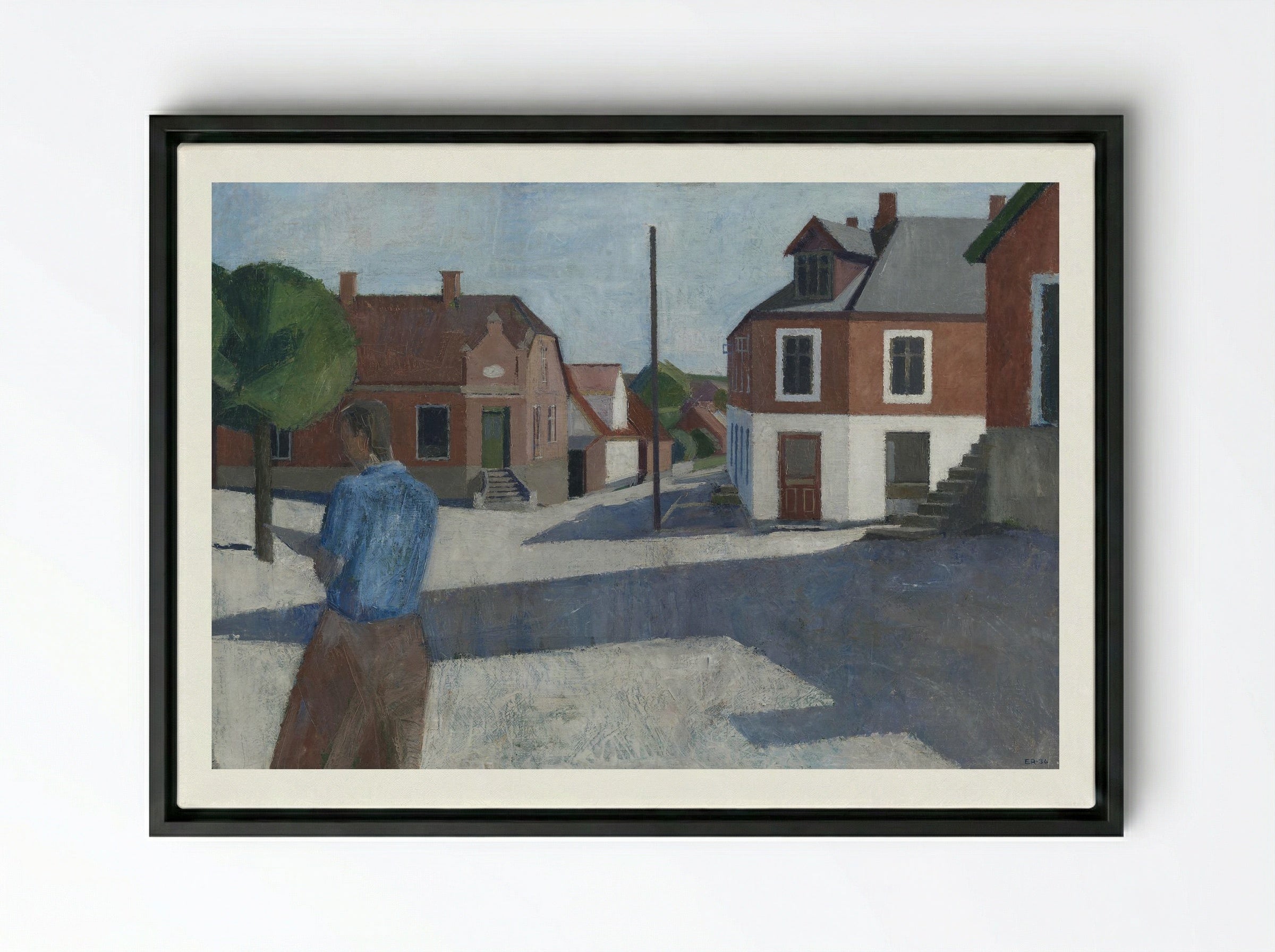 Street Scene with Figure - Erik Raadal - Framed Canvas Black