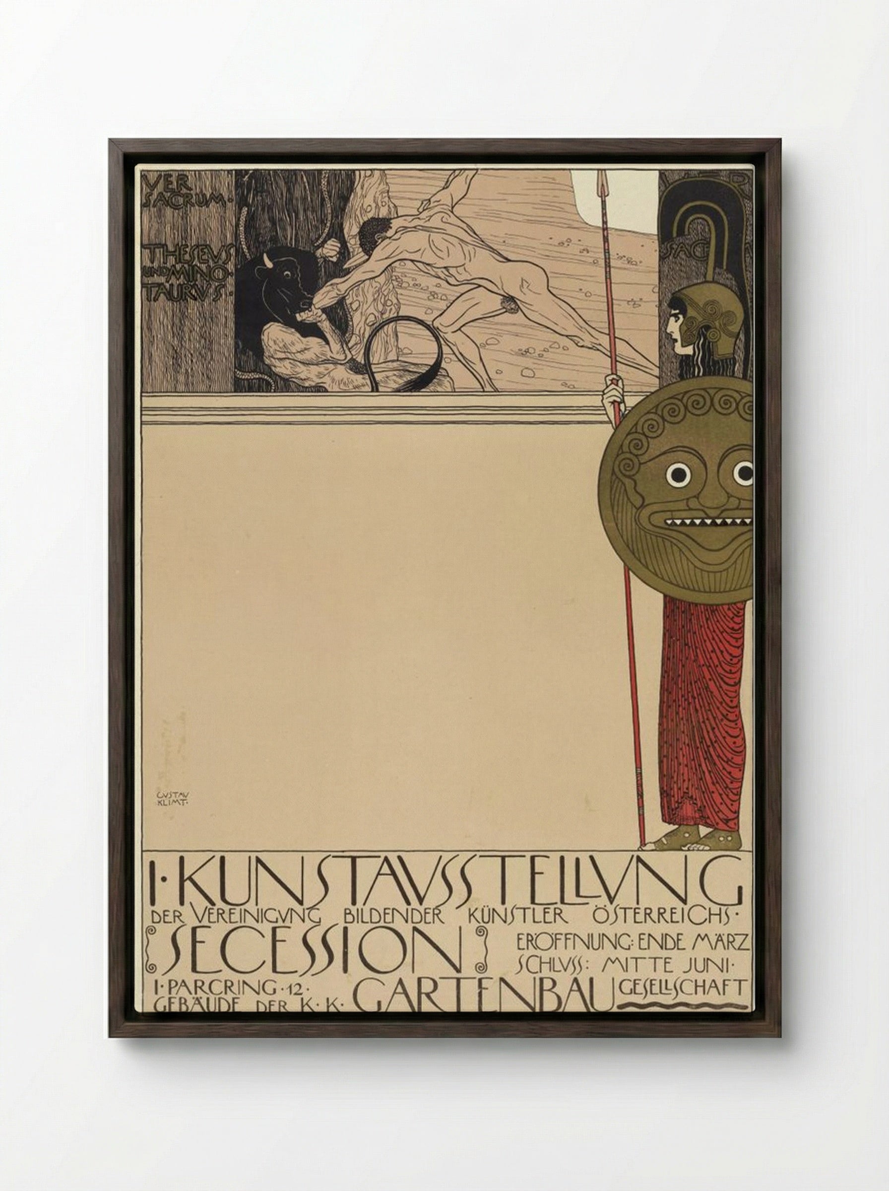 Poster for the 1st Secession Exhibition - Gustav Klimt - Framed Canvas Dark Wood