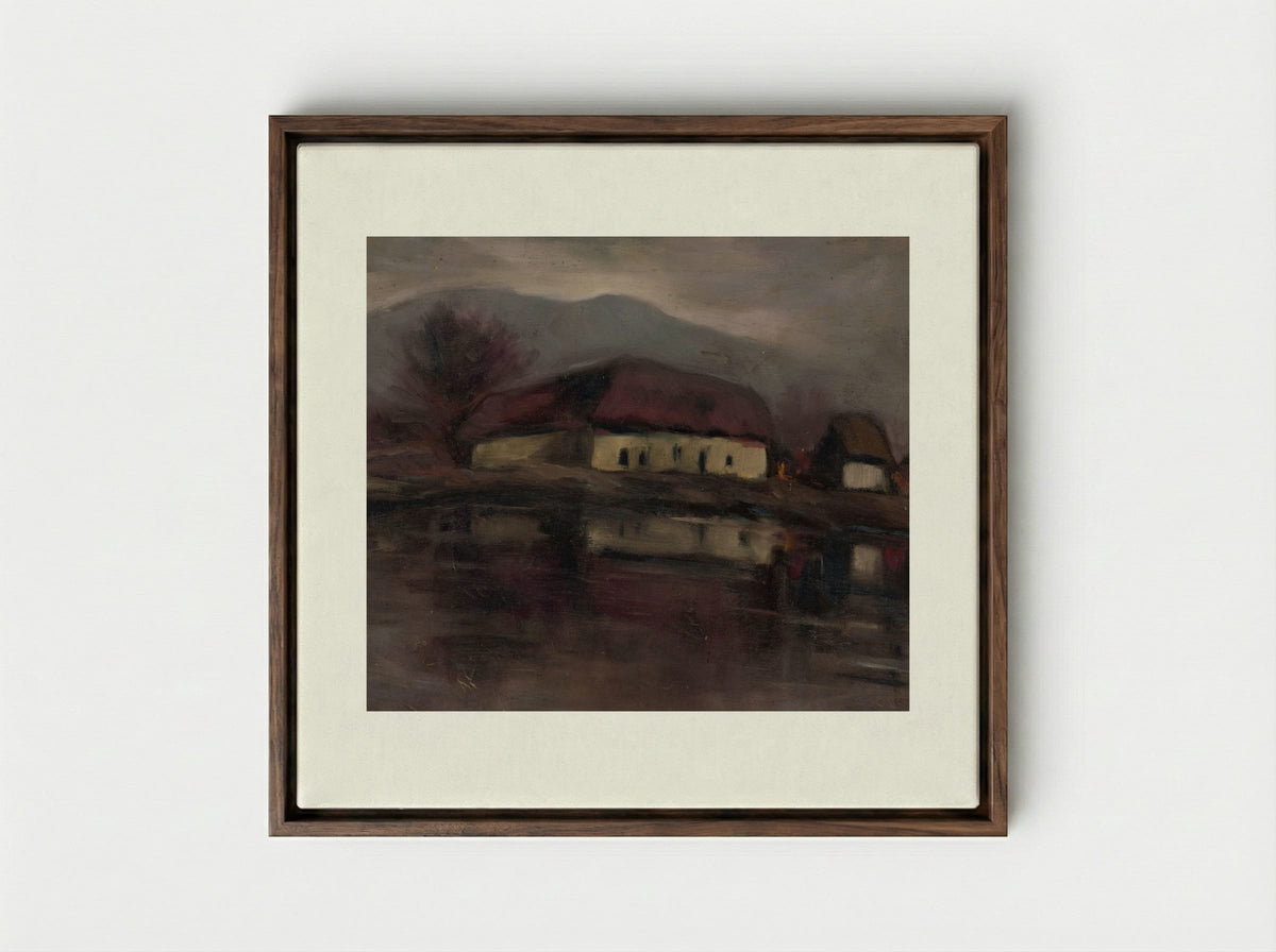 Sketch of a Landscape with a Lake - Zolo Palugyay - Framed Canvas Dark Wood
