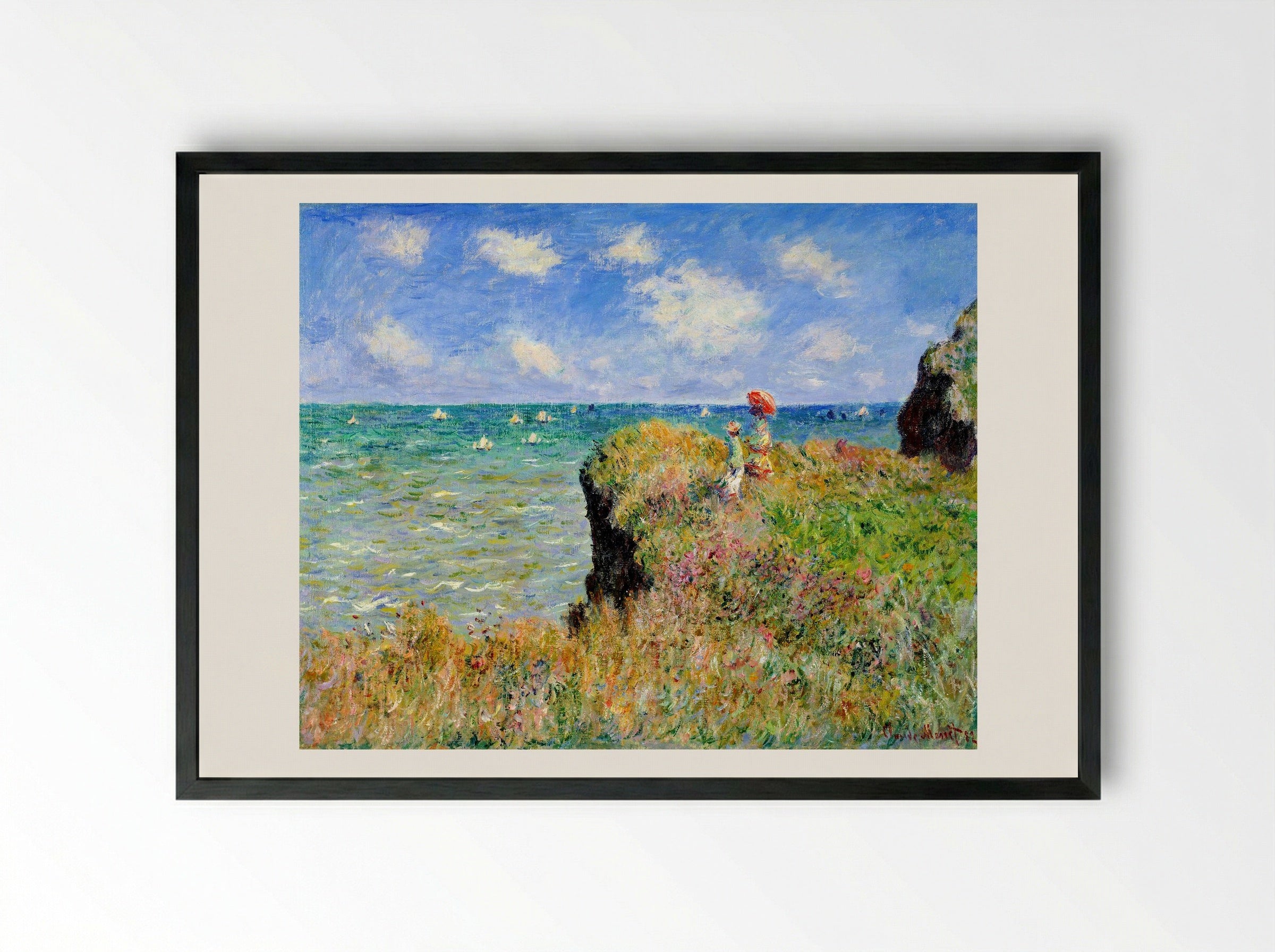 Clifftop Walk at Pourville - Claude Monet - Framed Print Black