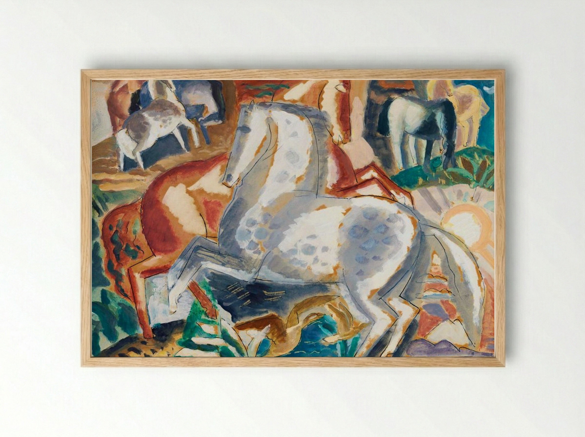 Horses in Landscape - Leo Gestel - Framed Print Wood
