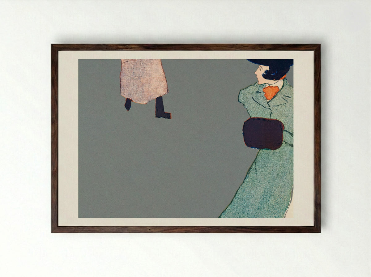 Man and Woman on Street - Edward Penfield - Framed Print Dark Wood
