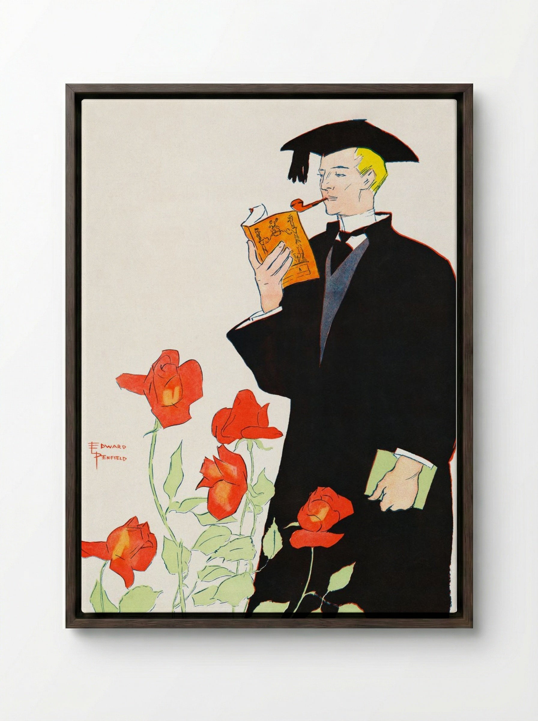 Man in Academic Dress - Edward Penfield - Framed Canvas Dark Wood