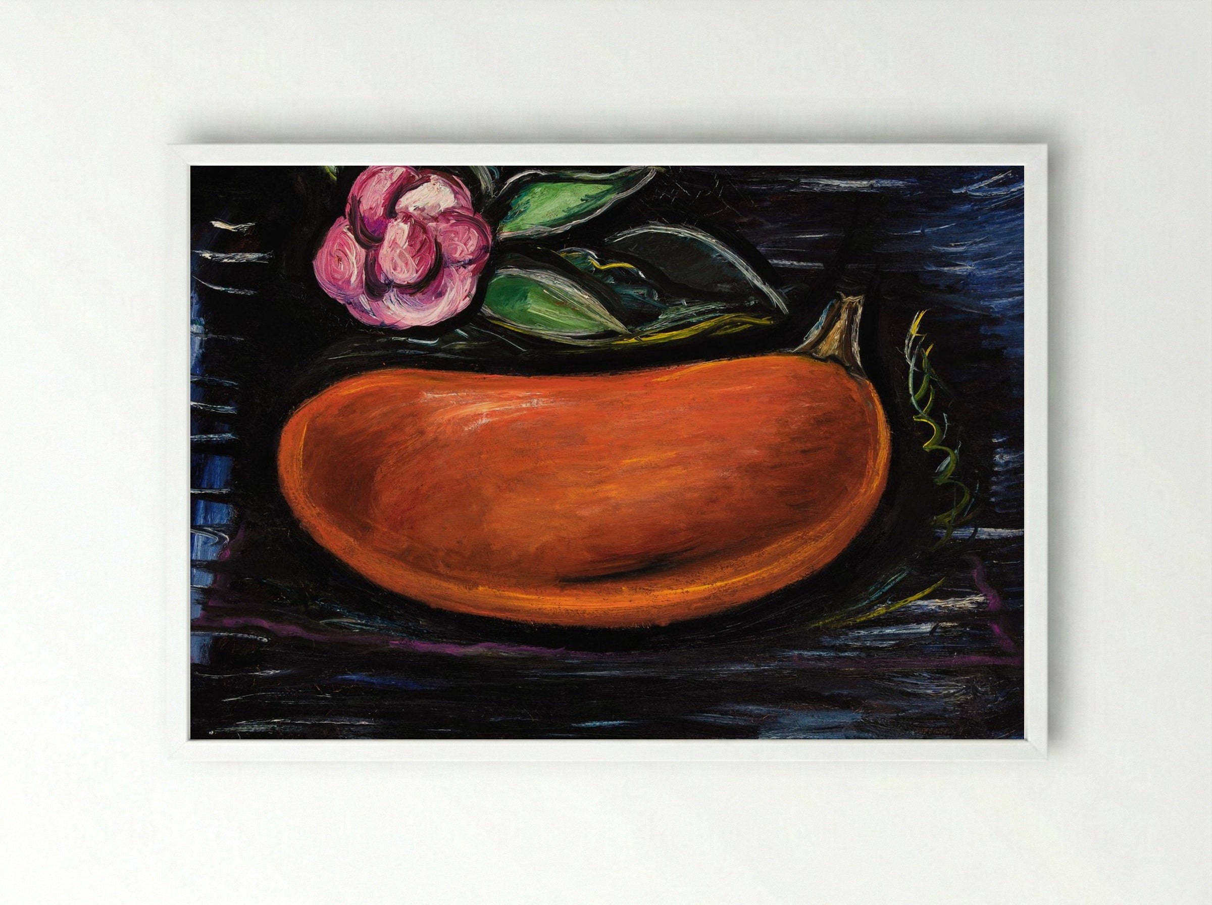 Still Life with Pumpkin and Camellia - Marsden Hartley - Framed Print White