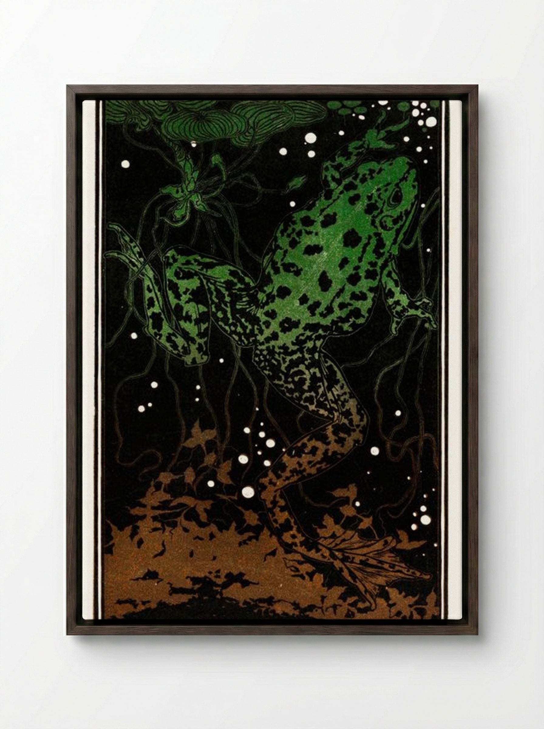Swimming Frog - Julie de Graag - Framed Canvas Dark Wood