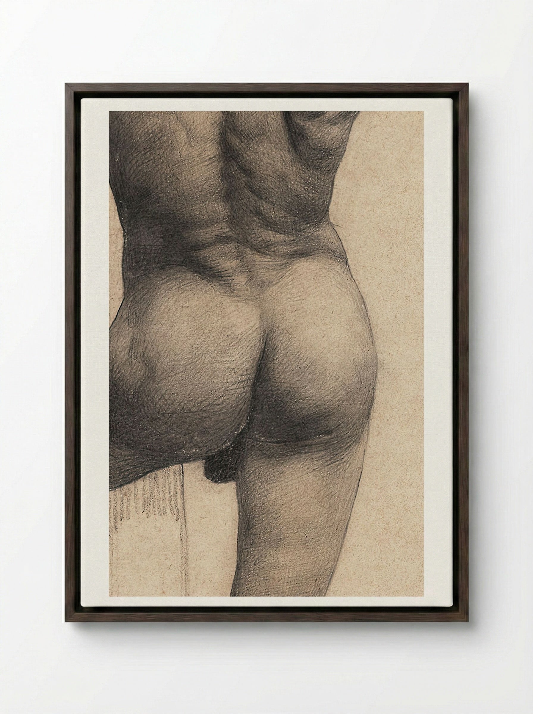 Male Nude with Left Foot on a Pedestal - Gustav Klimt - Framed Canvas Dark Wood