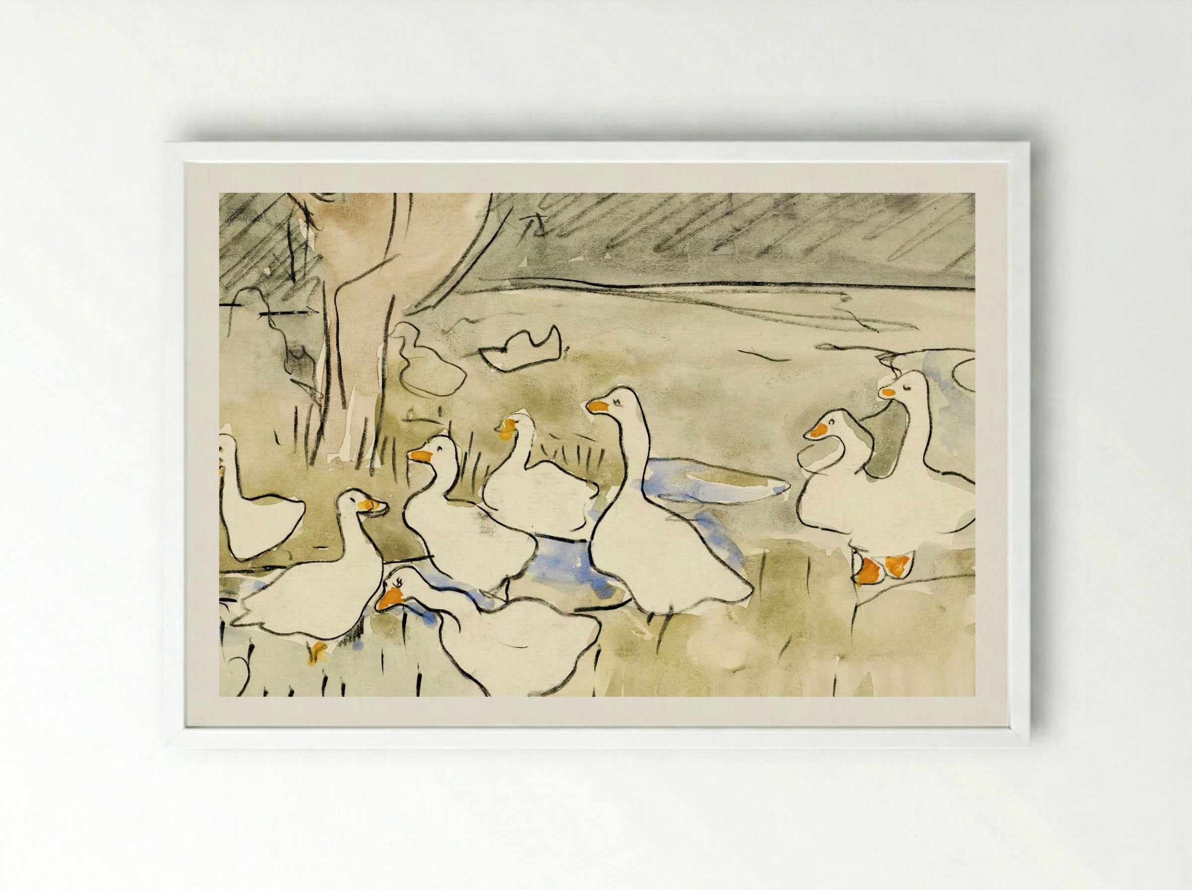 Ducks - Theo van Hoytema - Framed Print White