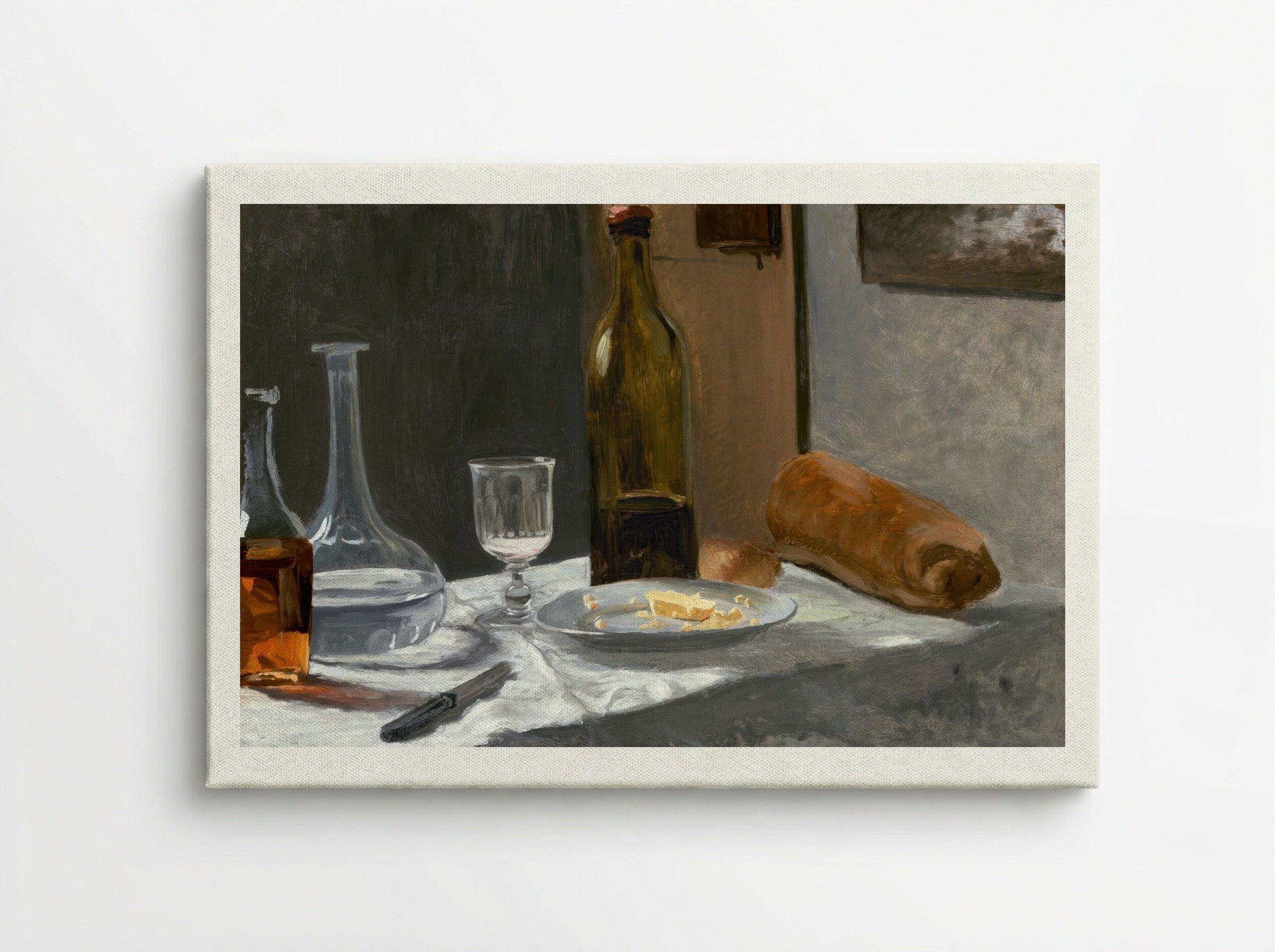 Still Life with Bottle, Carafe, Bread, and Wine - Claude Monet - Canvas