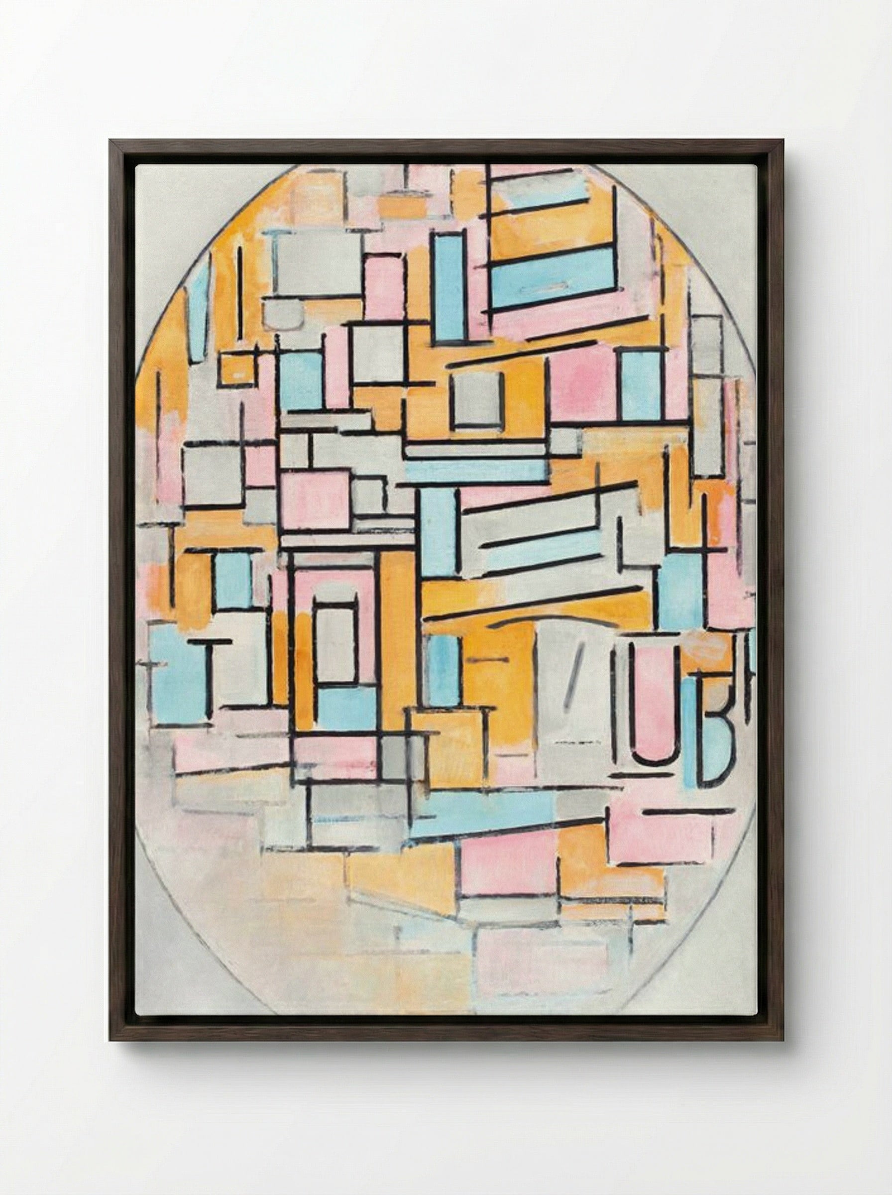 Composition with Oval in Color Planes II - Piet Mondrian - Framed Canvas Dark Wood