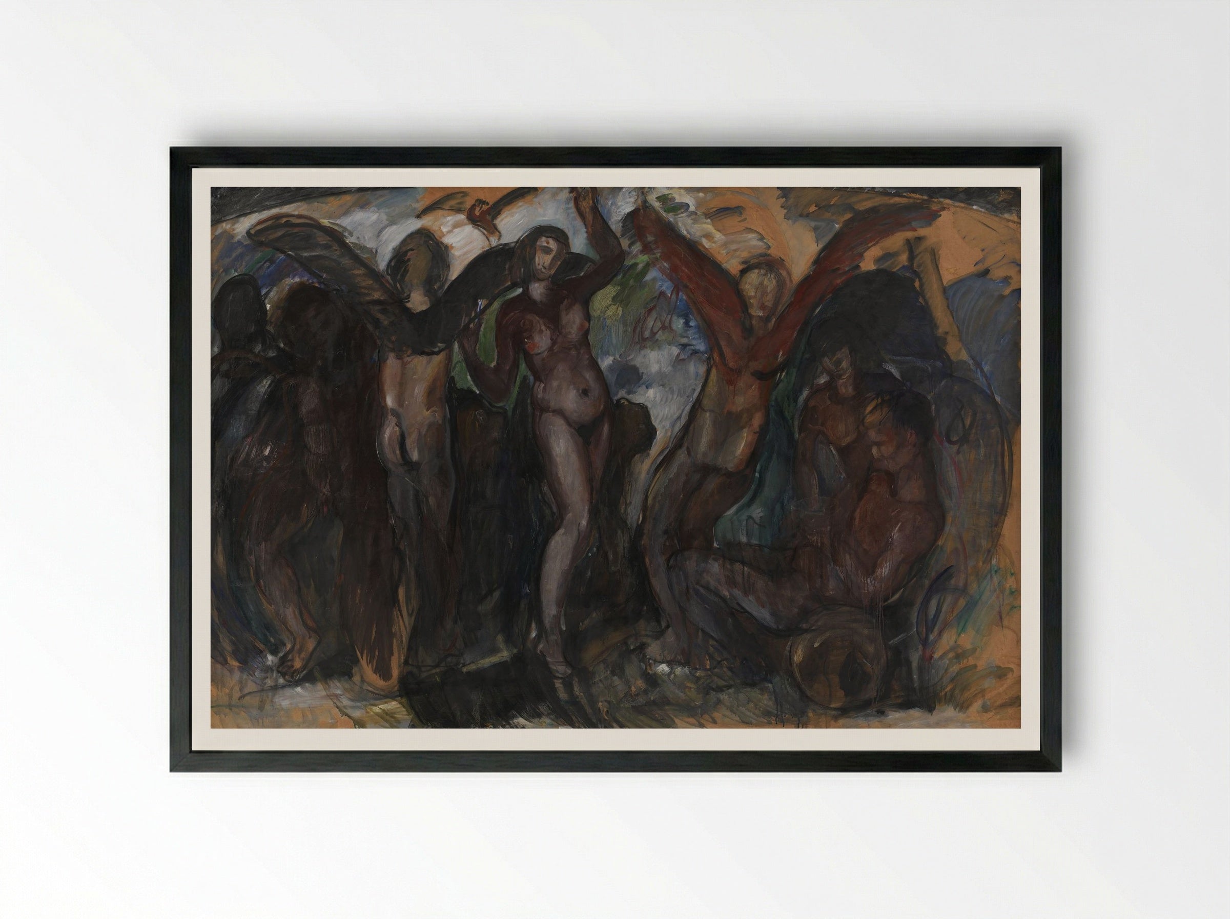 Figure Composition with Back Edges - Jens Adolf Jerichau - Framed Print Black