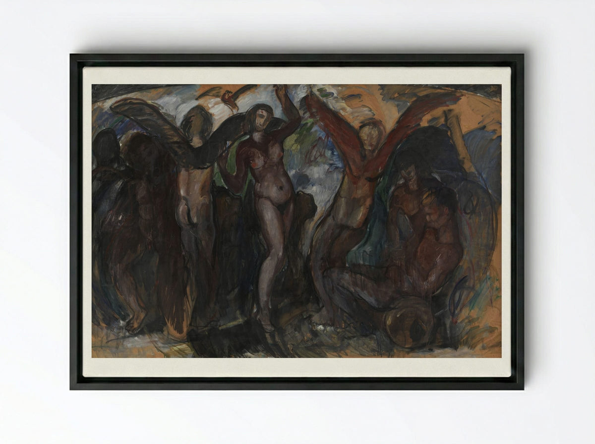 Figure Composition with Back Edges - Jens Adolf Jerichau - Framed Canvas Black
