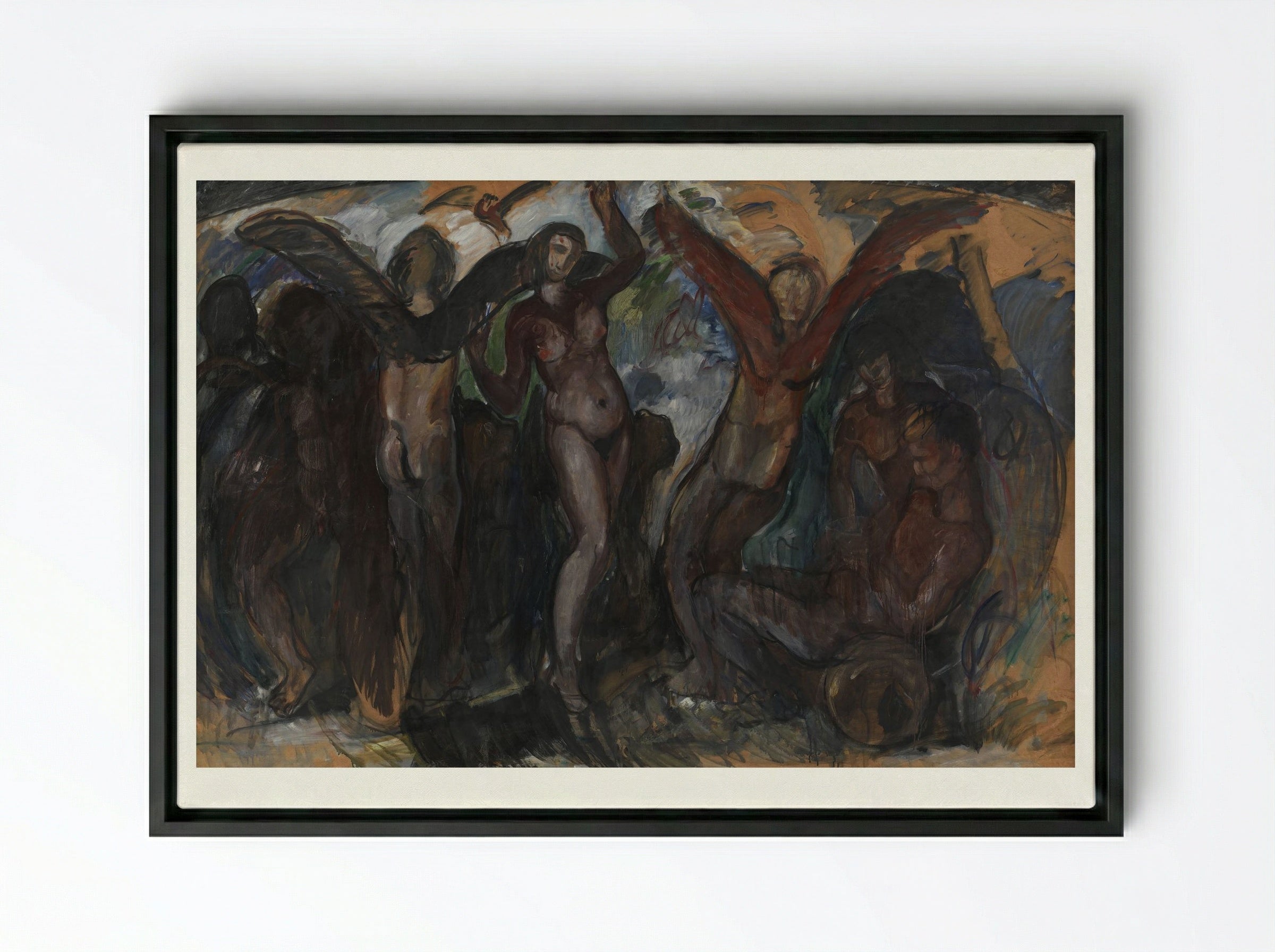 Figure Composition with Back Edges - Jens Adolf Jerichau - Framed Canvas Black