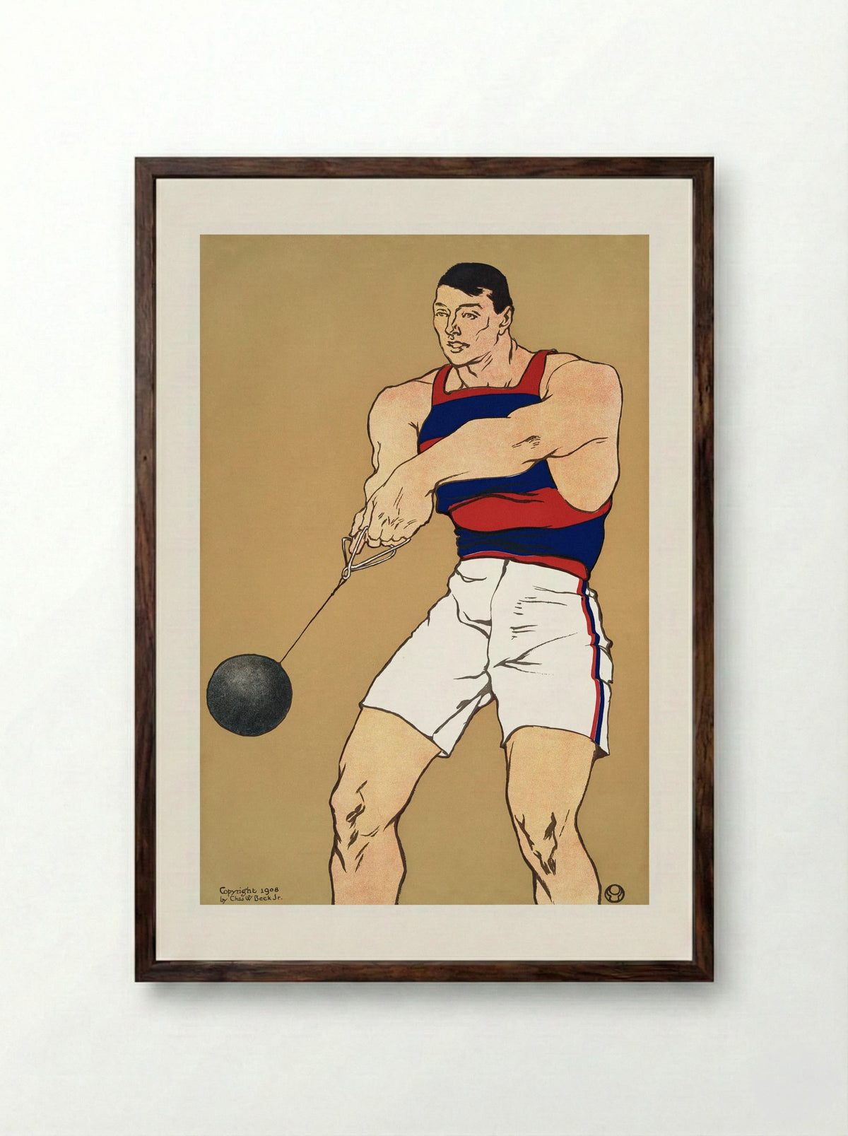 Hammer Throw - Edward Penfield - Framed Print Dark Wood