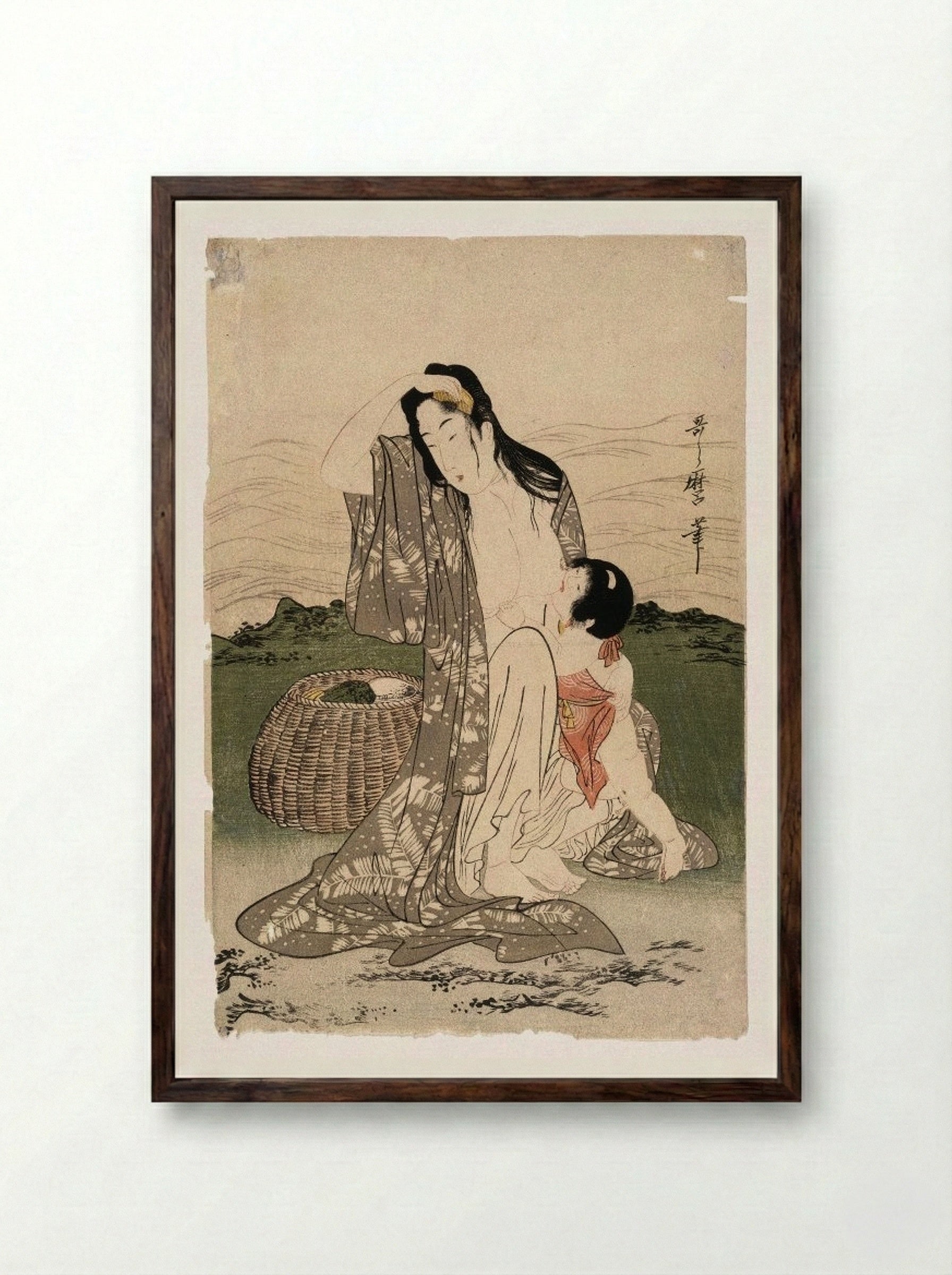 Pearl Divers - Kitagawa Utamaro - Framed Print Dark Wood