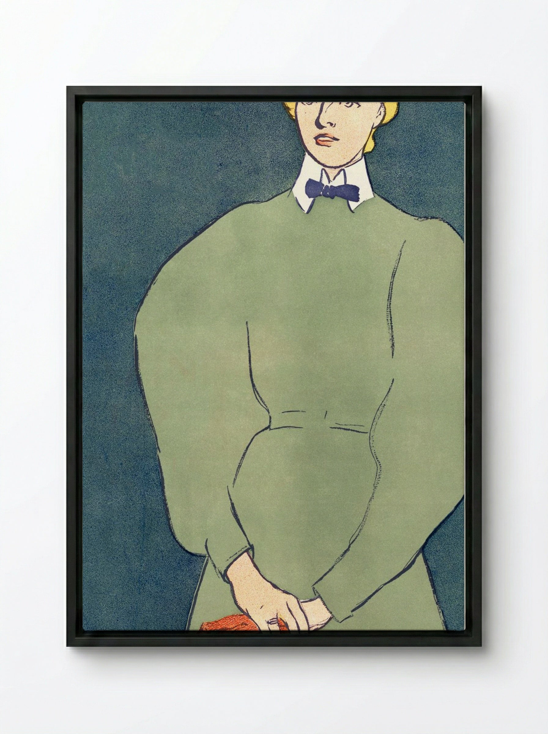 Woman Holding Gloves - Edward Penfield - Framed Canvas Black