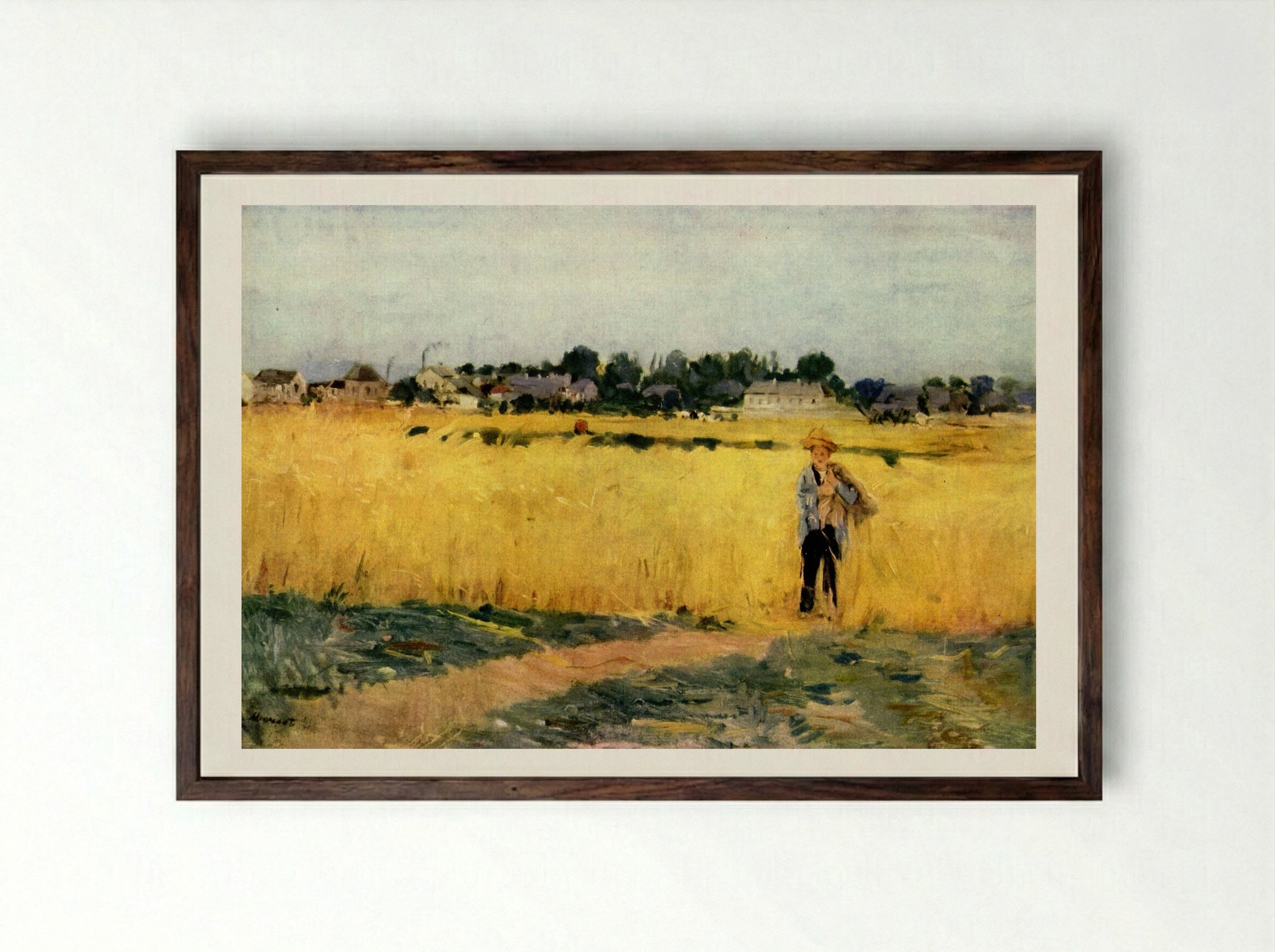 In the Wheatfield at Gennevilliers - Berthe Morisot - Framed Print Dark Wood