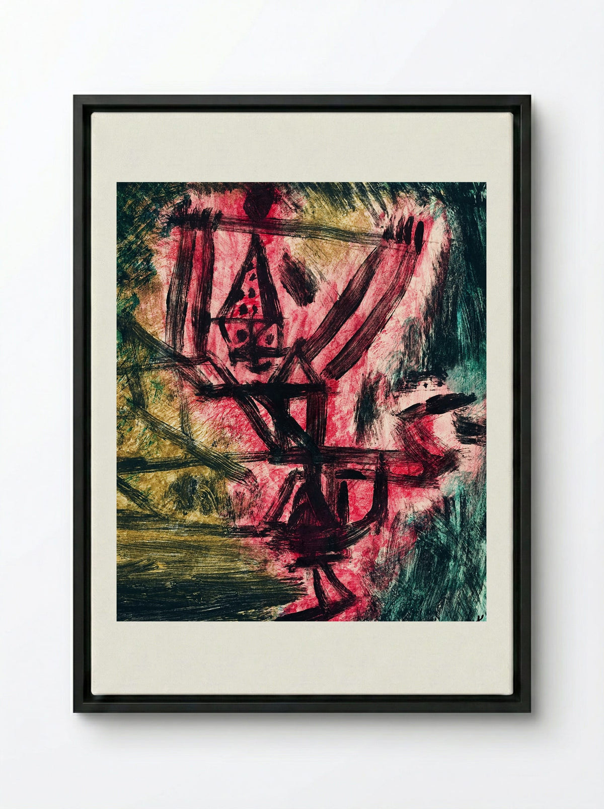 Feuer-Clown I (Fire Clown) - Paul Klee - Framed Canvas Black