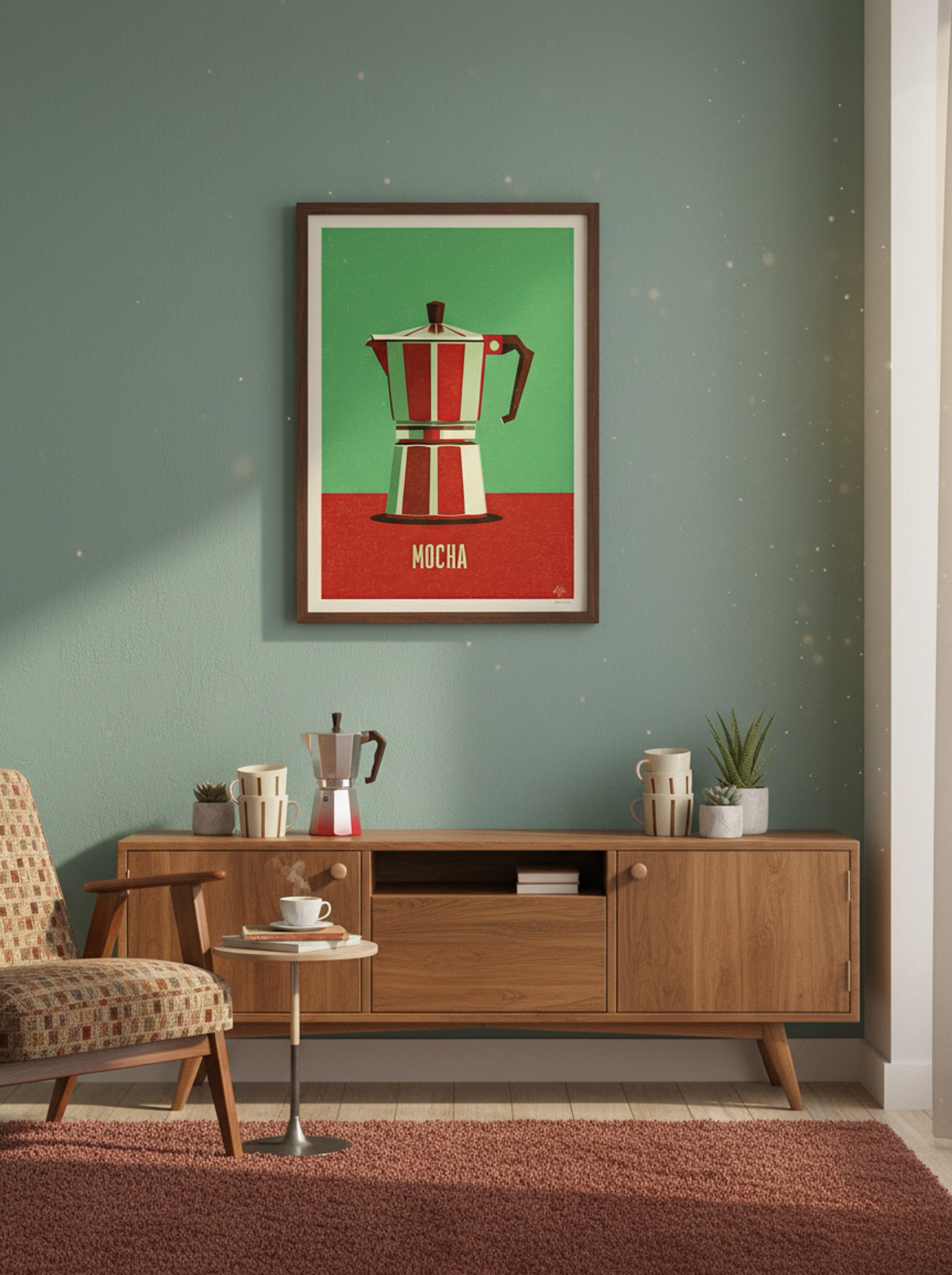 Retro Mocha Coffee Pot – Vintage Kitchen Art Print - Lifestyle