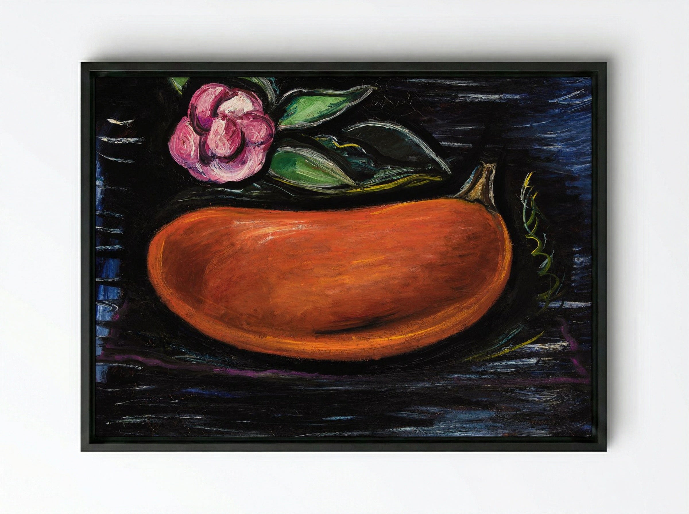 Still Life with Pumpkin and Camellia - Marsden Hartley - Framed Canvas Black