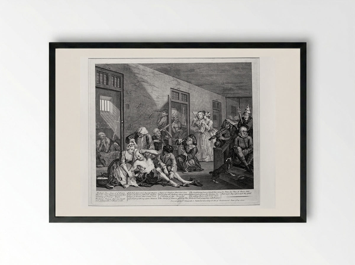 The Rake in Bedlam - William Hogarth - Framed Print Black