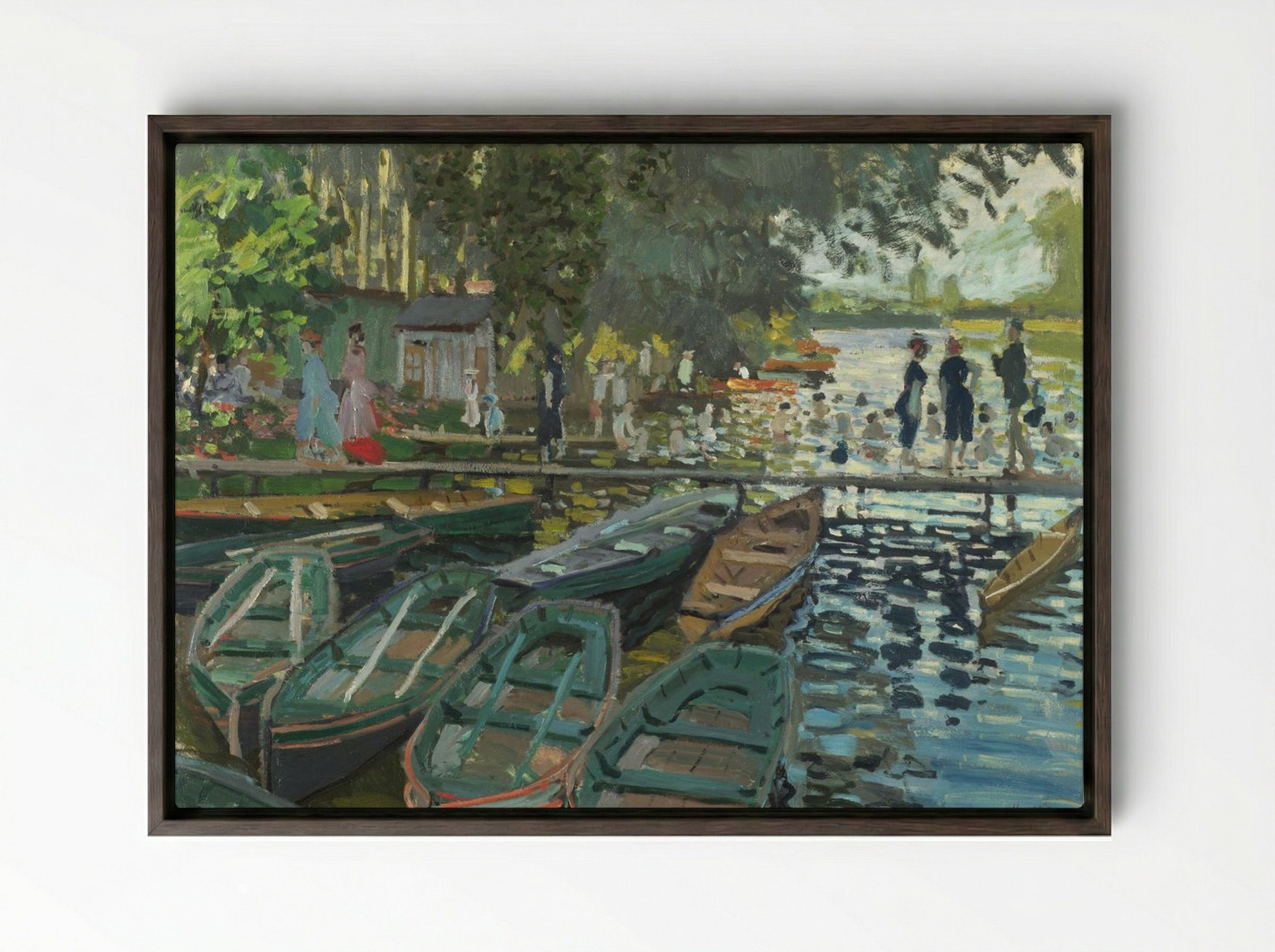 Bathers at La Grenouillère - Claude Monet - Framed Canvas Dark Wood