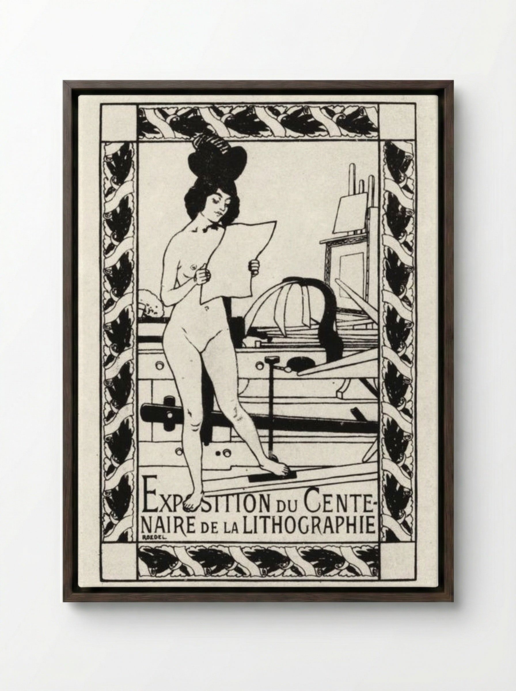 Exposition du Centenaire de la Lithographie - Auguste Roedel - Framed Canvas Dark Wood