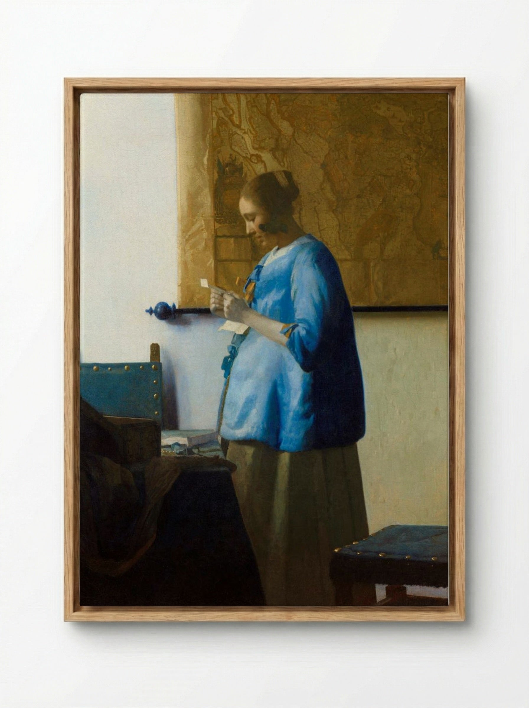 Woman Reading a Letter - Johannes Vermeer - Framed Canvas Wood