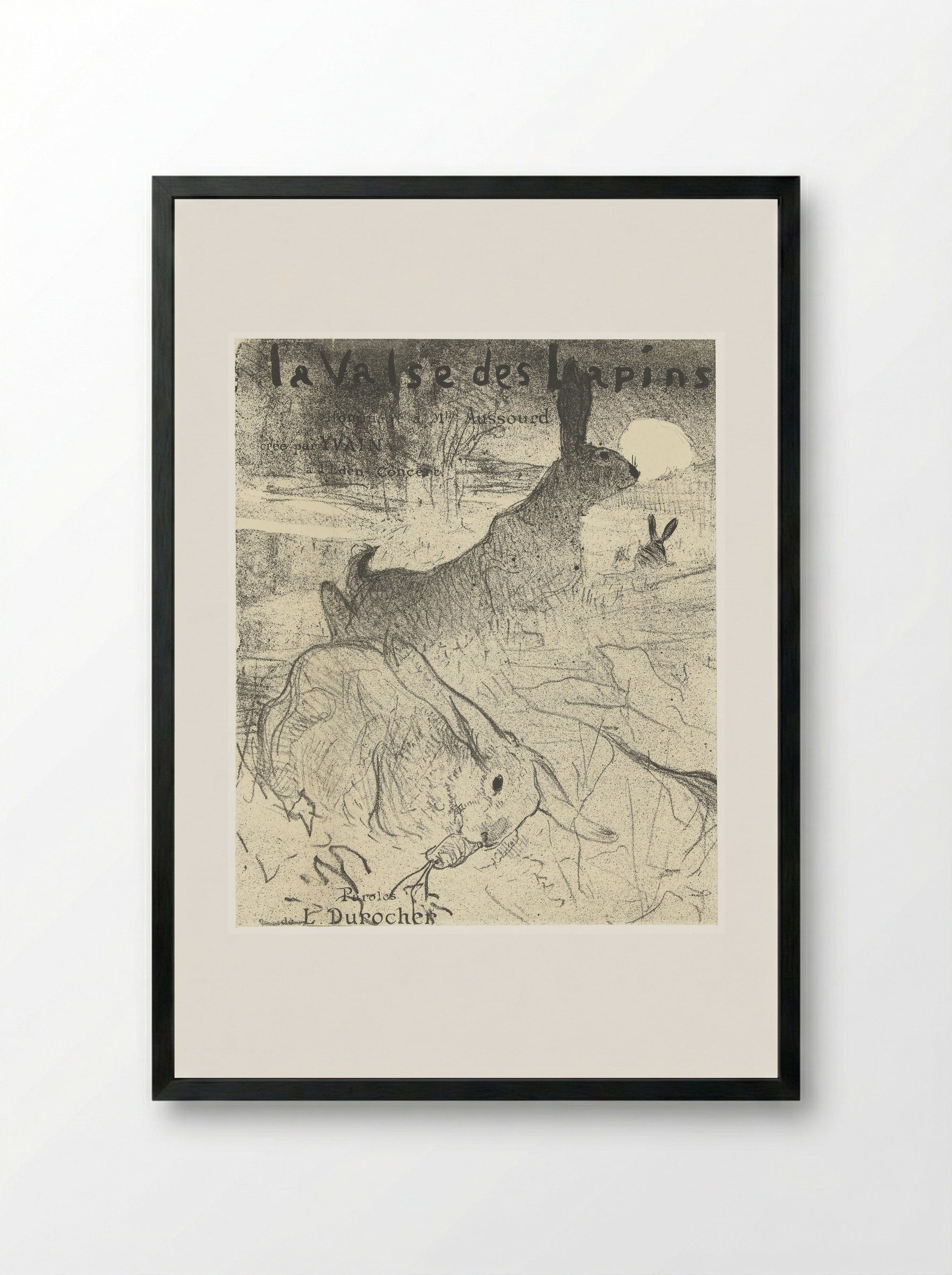 Omslag voor muziekblad met lied La Valse des Lapins met konijnen in landschap - Henri de Toulouse-Lautrec - Framed Print Black