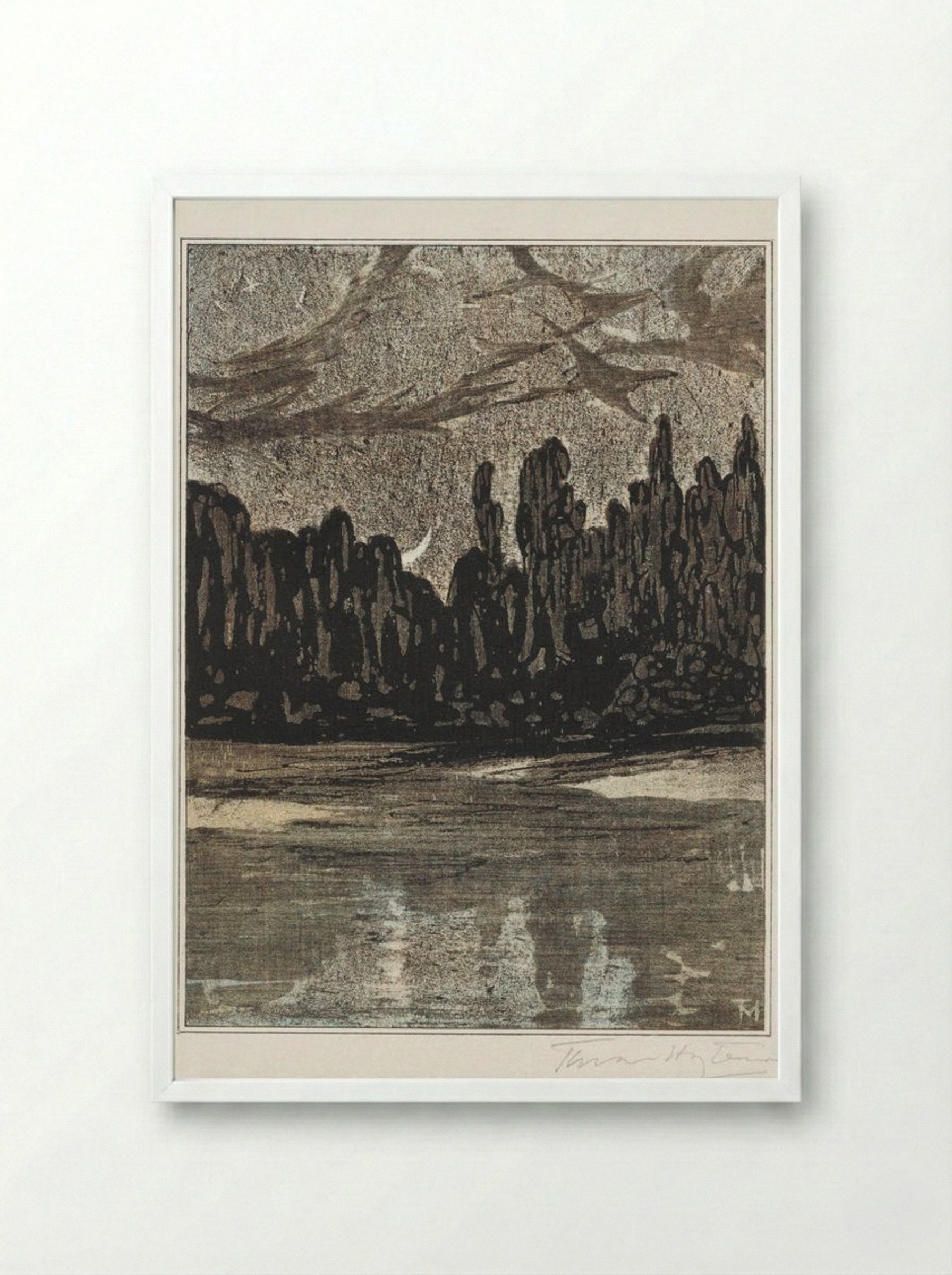 Nocturnal Landscape with Migratory Birds - Theo van Hoytema - Framed Print White