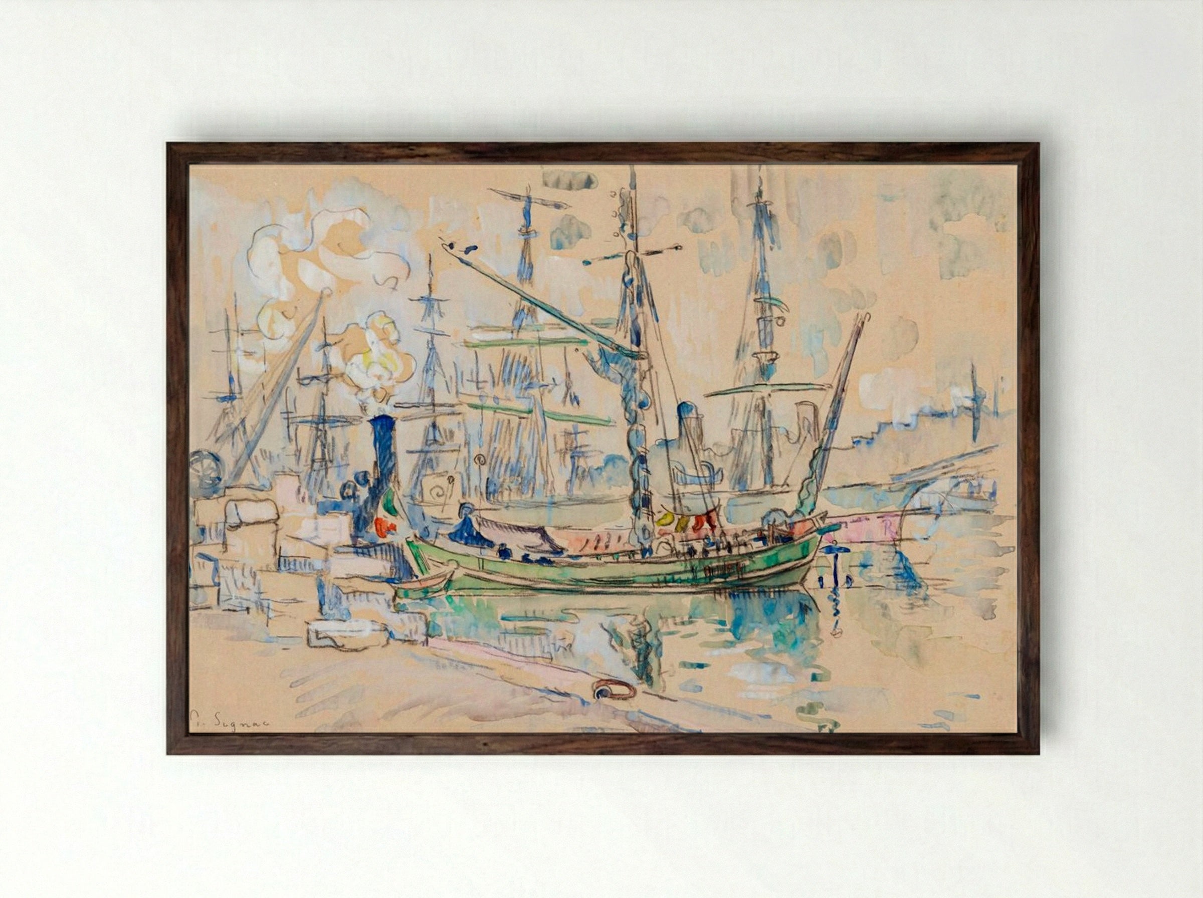 Marseille Harbour - Paul Signac - Framed Print Dark Wood