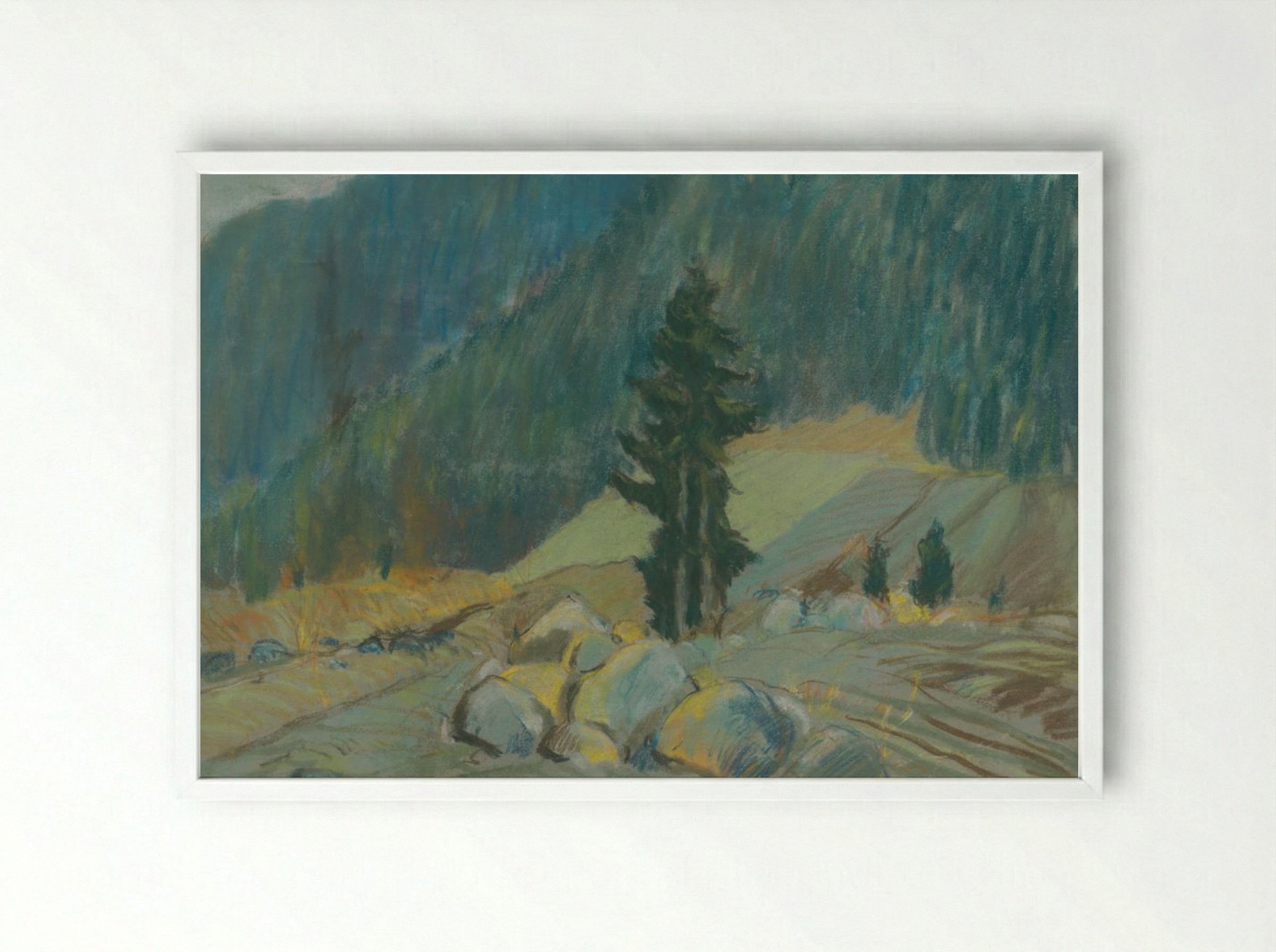 Mountain Brook Between Boulders - Zolo Palugyay - Framed Print White