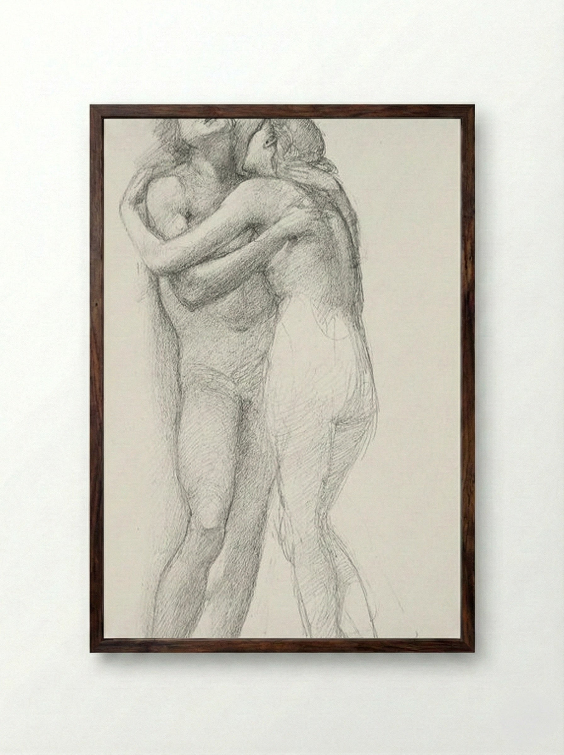 Two Nudes Embracing (Study) - Edward Burne-Jones - Framed Print Dark Wood