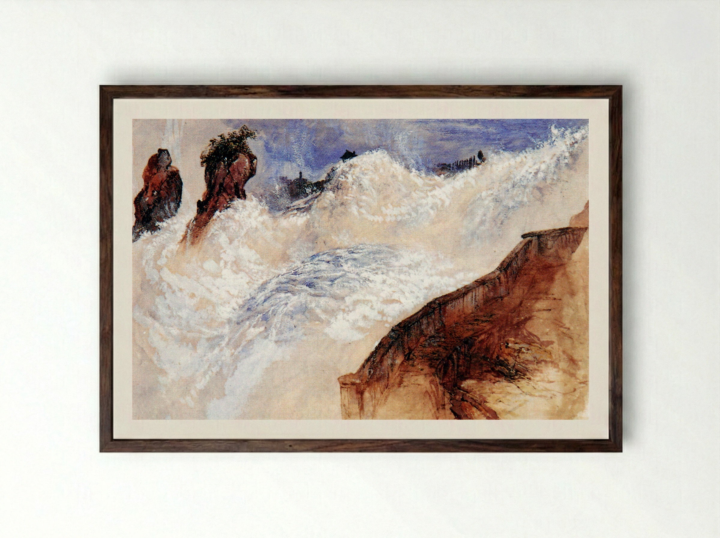 Falls of Schaffhausen - John Ruskin - Framed Print Dark Wood